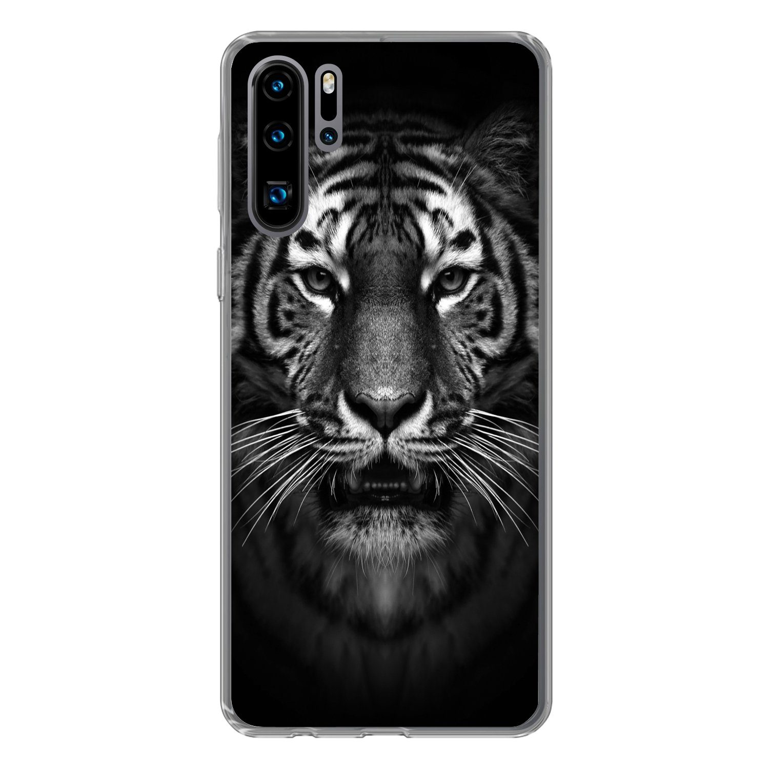 Handyhülle für Huawei P30 Pro Tiger - Tiere - Schwarz - Weiß - Porträt - Wild