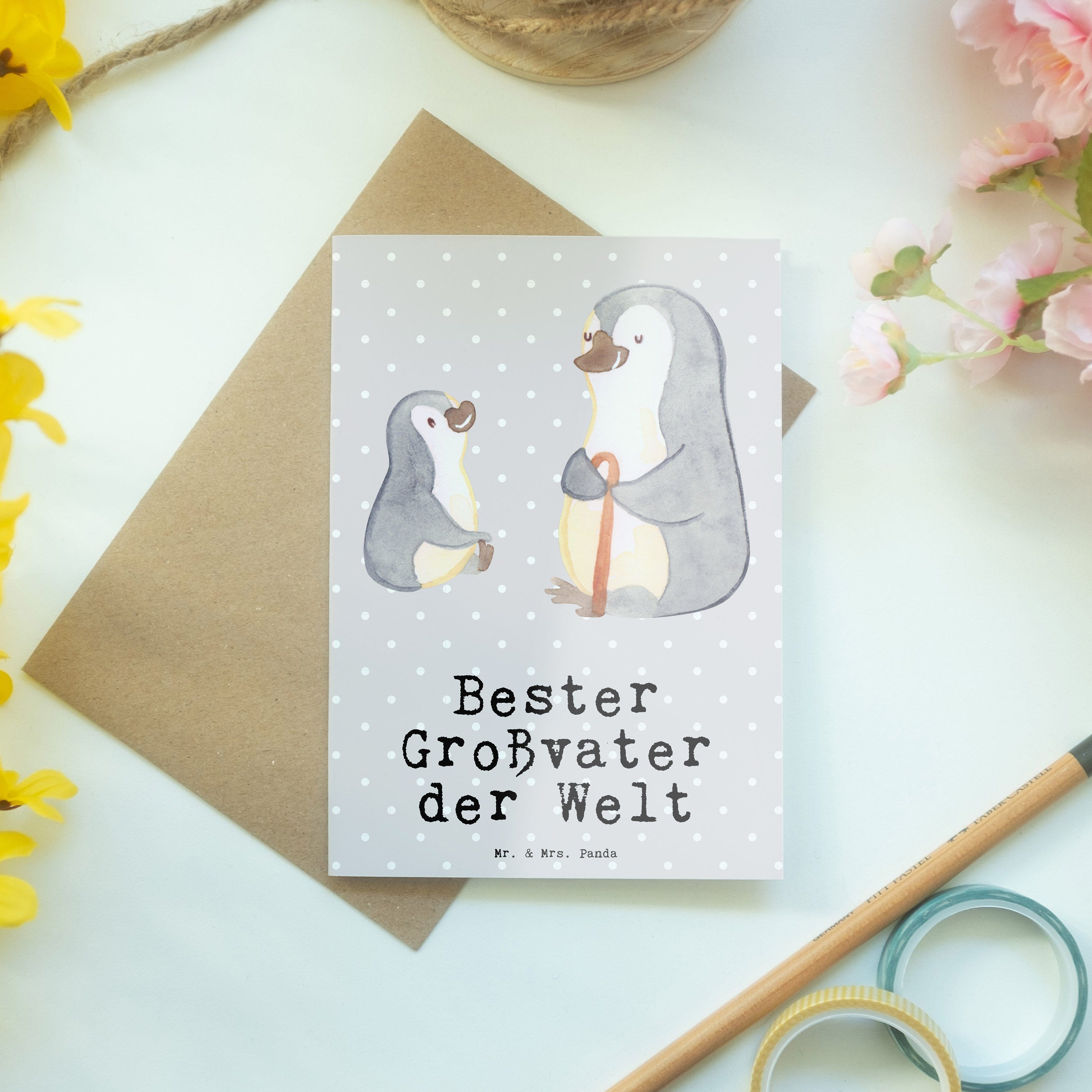 Mr. & Mrs. Panda Großvater Pinguin der Geschenk, Pastell Grau Grußkarte Einladun Bester - Welt 