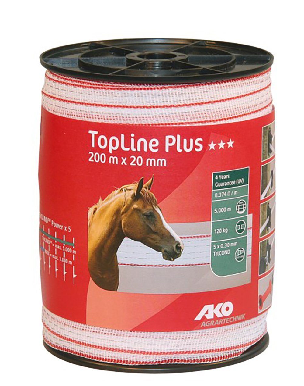 Kerbl Weidenzaun Kerbl Band TopLine Plus, 200 m, 20 mm, weiß/rot