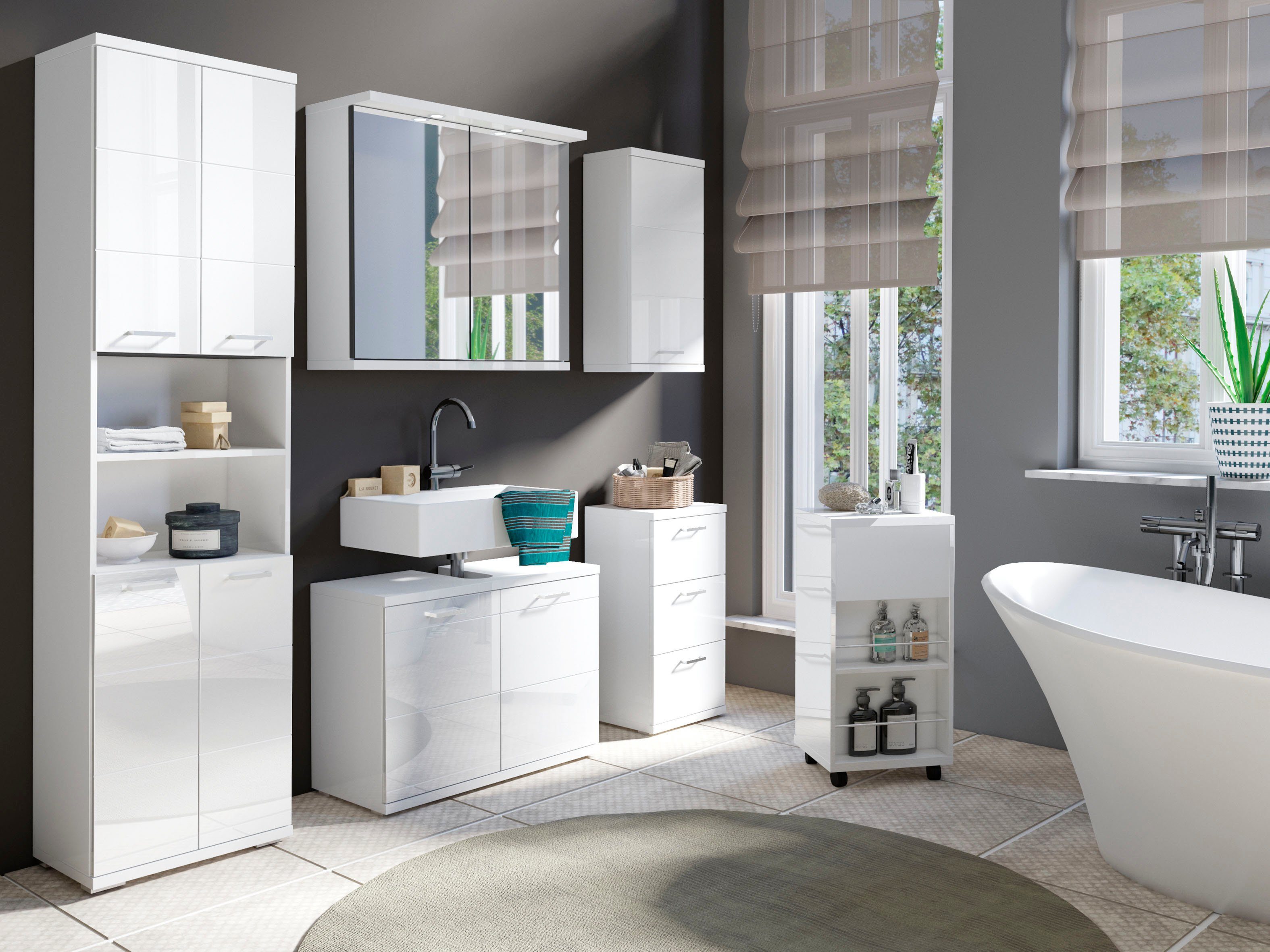 byLIVING Badkommode Nebraska, Breite 35 cm, Badezimmerschrank mit Metallgriffen, 3 Schubladen