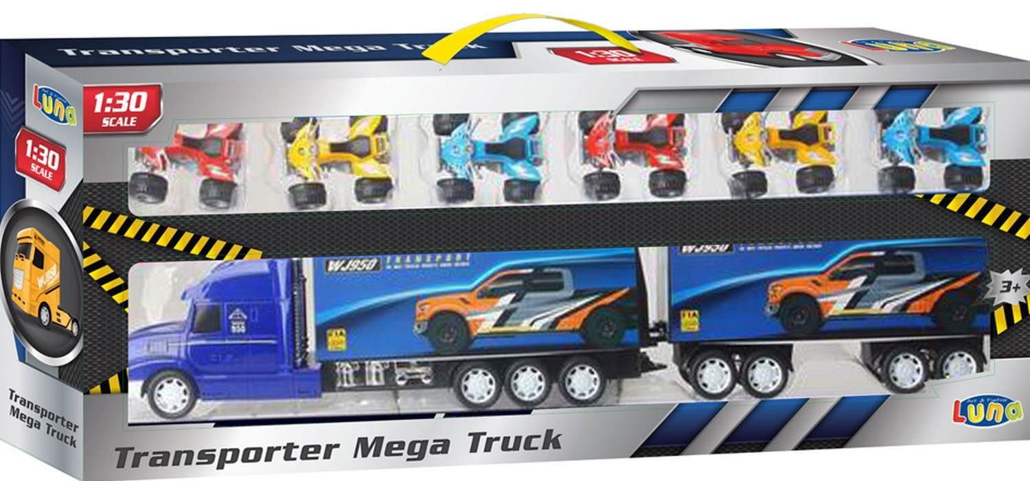 Diakakis Spielzeug-Transporter Lastwagen 65cm Hauben LKW mit Anhänger 6  Quads