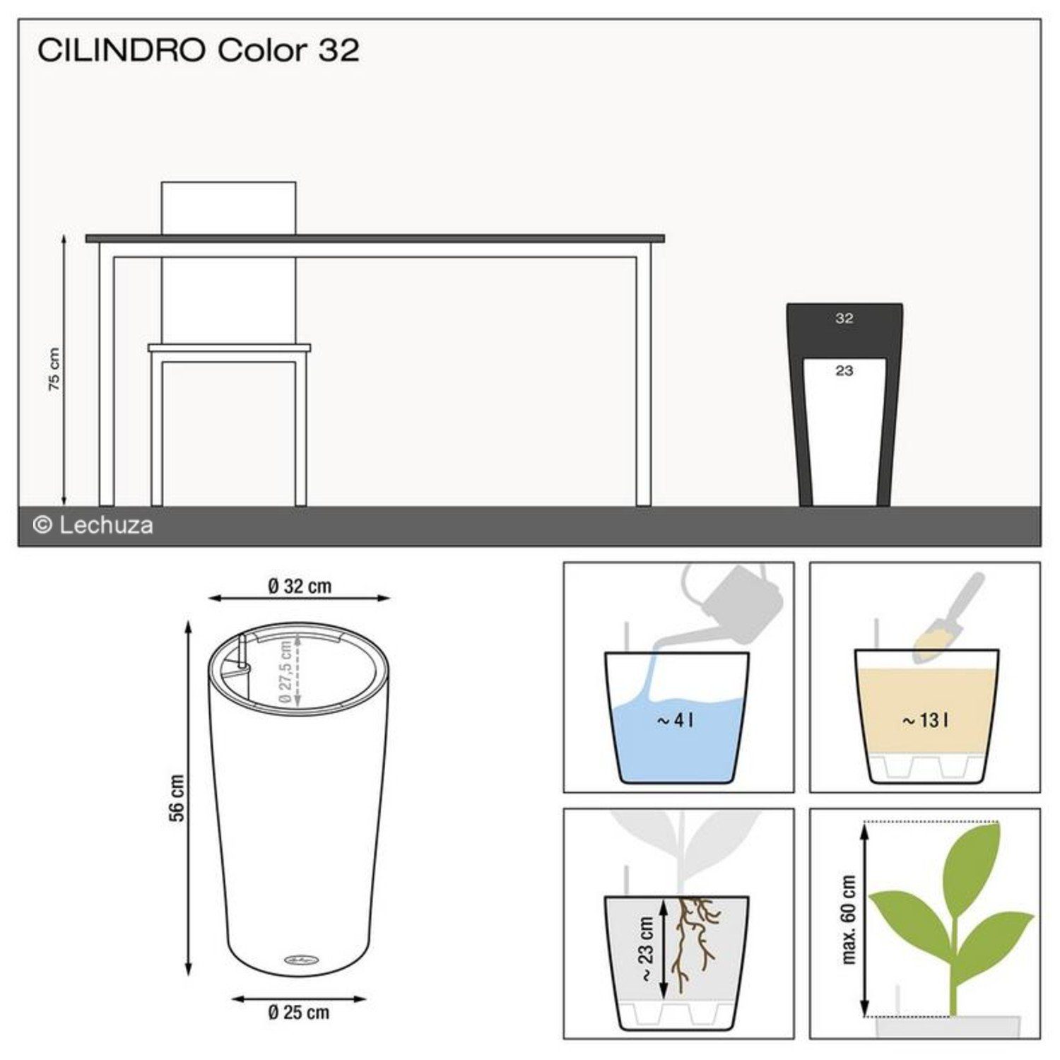 Lechuza® Pflanzkübel Pflanzsäule Cilindro Color 32 sandbraun (Komplettset)