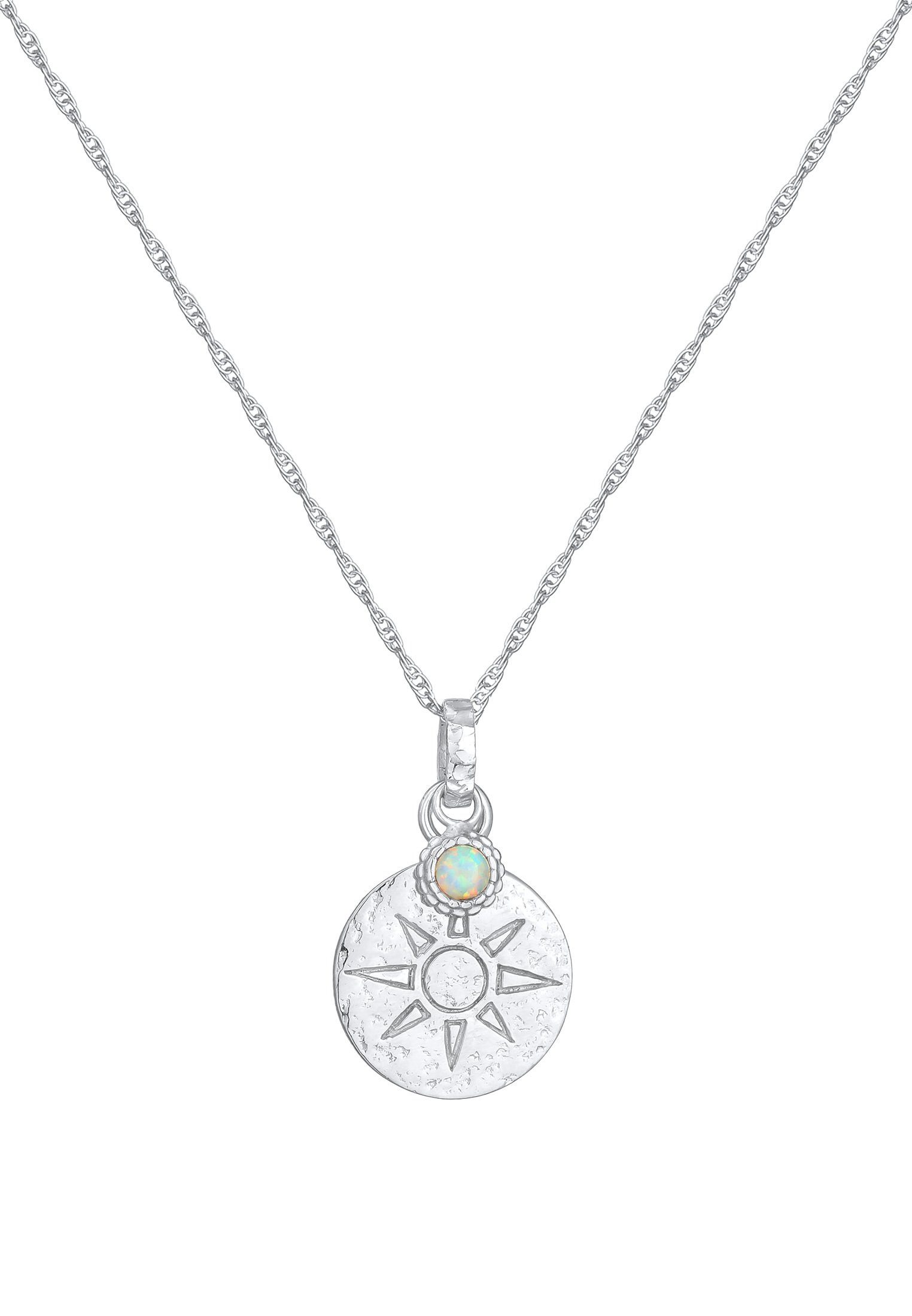 Opal Elli Silber, mit Plättchen 925 Sonne Kette Medaillon Anhänger Antik