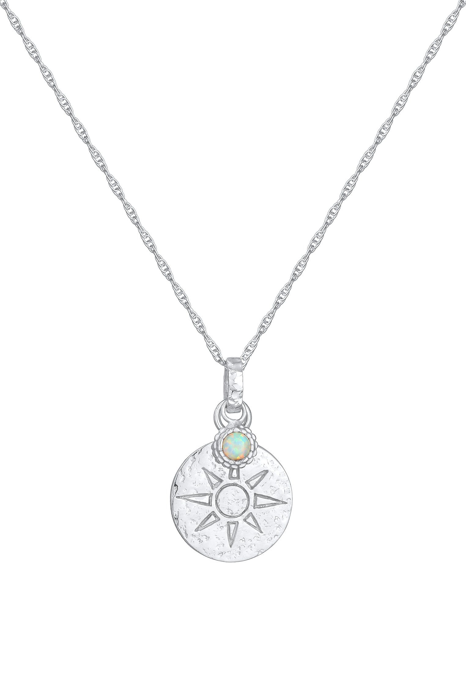 Opal Kette 925 Medaillon Antik Sonne Plättchen mit Silber, Anhänger Elli