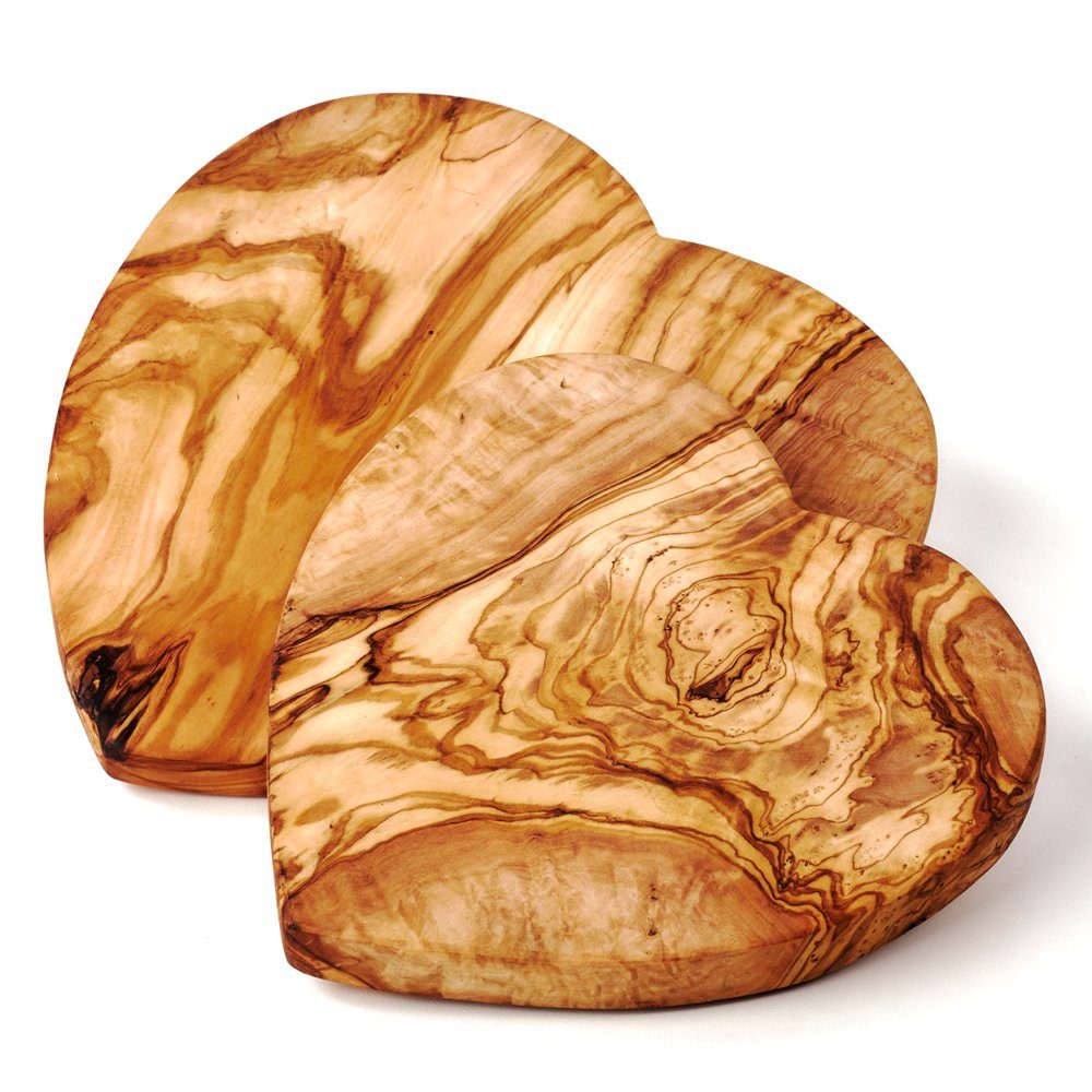 dasOlivenholzbrett Frühstücksbrett 2er Set Brett aus Olivenholz in Herzform, Olivenholz, (2-St)