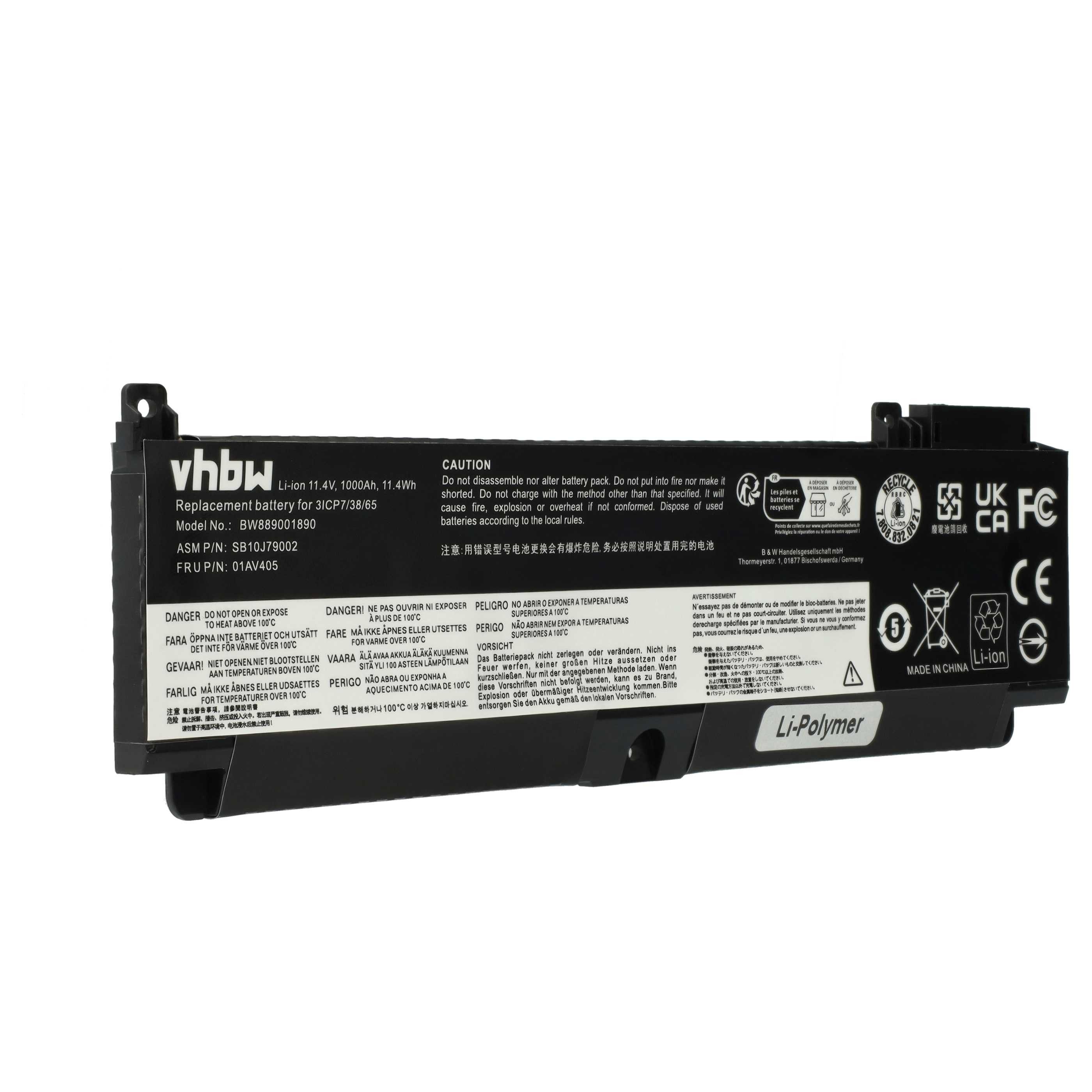 vhbw Akku Ersatz für Lenovo 00HW025, 00HW024, 00HW038, 01AV406, 01AV405, Laptop-Akku Akku Li-Polymer 1000 mAh (11,4 V, 1 St), Leistungsfähiger Austausch-Akku für Notebook, Wiederaufladbar, Jede