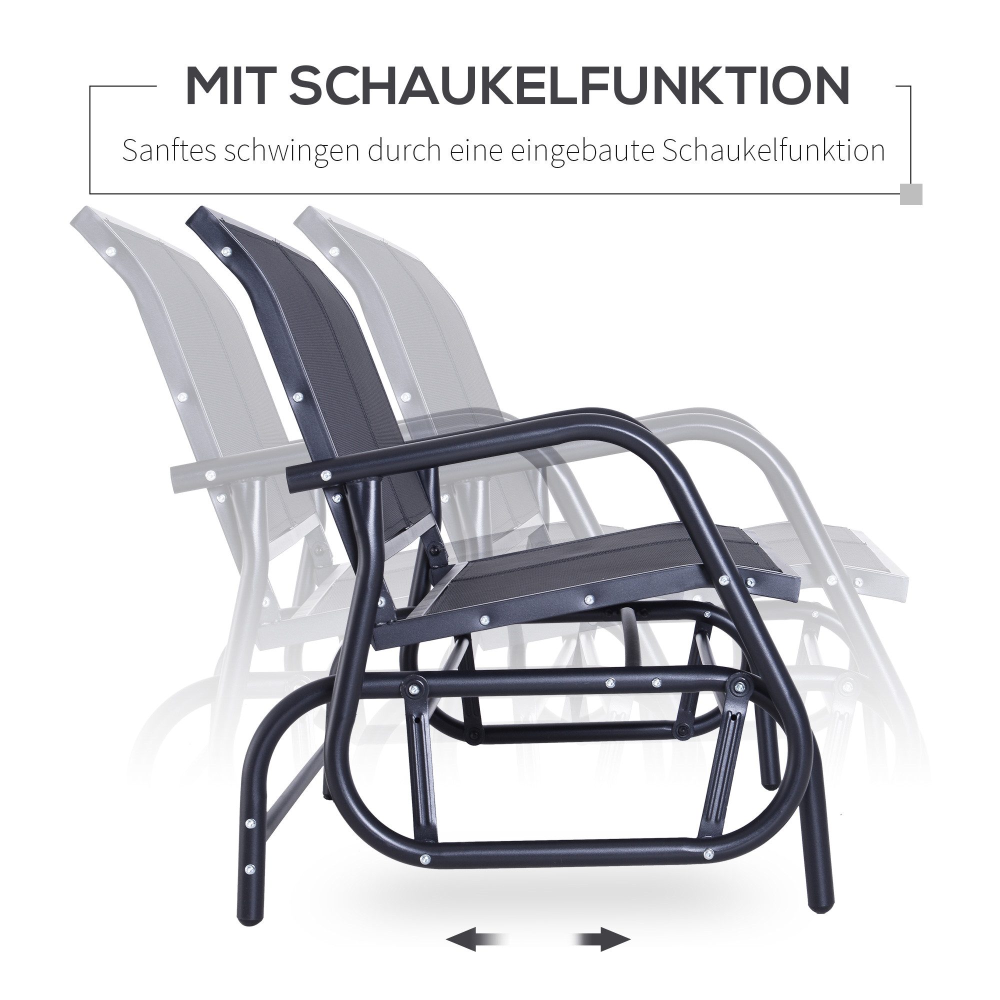 CHICFURN Gartenbank 2-Sitzer Schaukelstuhl in Schwarz aus Metall, 120x70x88 cm (Packung, 1-St., Gartenschaukel & Parkbank für Terrasse, Garten & Balkon), Sitzbank mit Schaukel-Funktion für entspannte Stunden im Freien