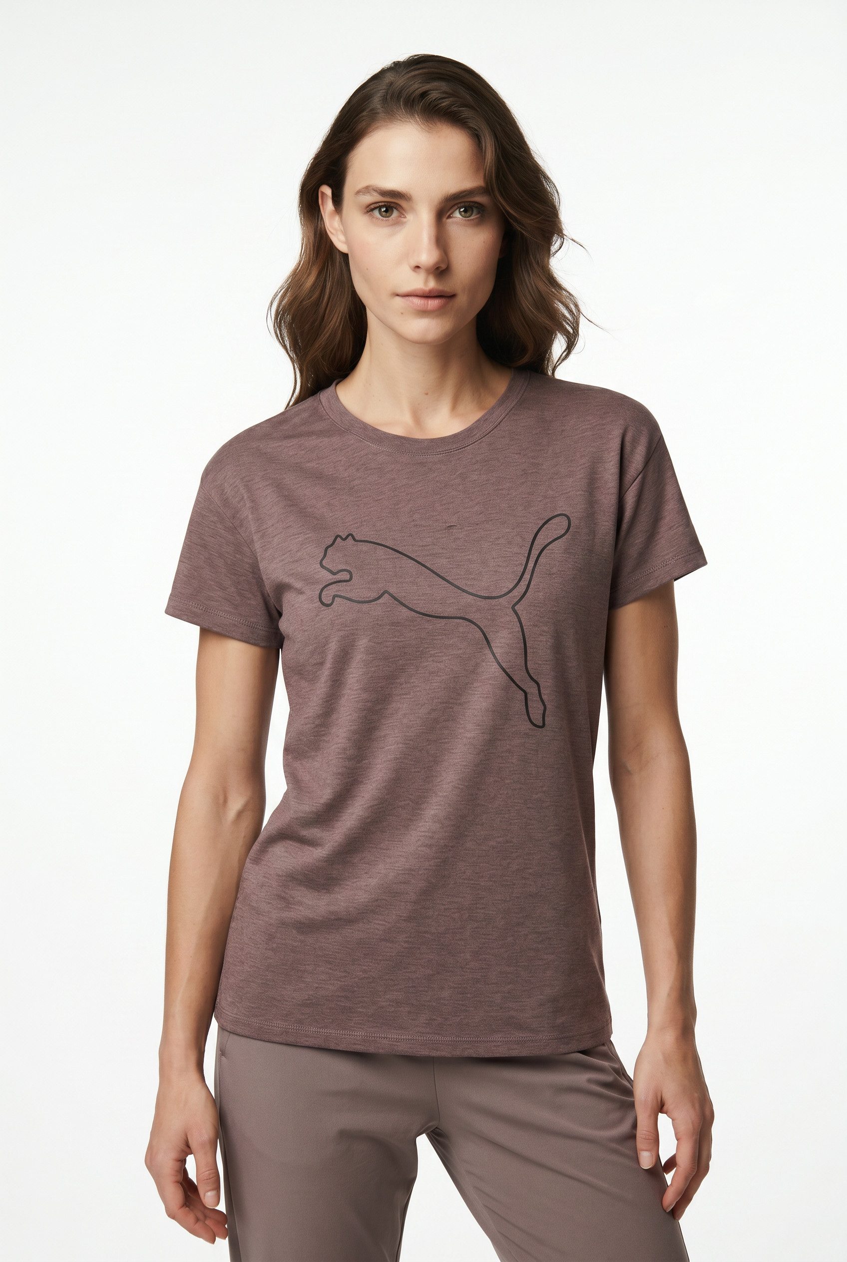 PUMA Trainingsshirt W TAD ESSENTIAL HEATHER LOGO TEE Kurzarm, sportliches T-Shirt, für sportliche Aktivitäten