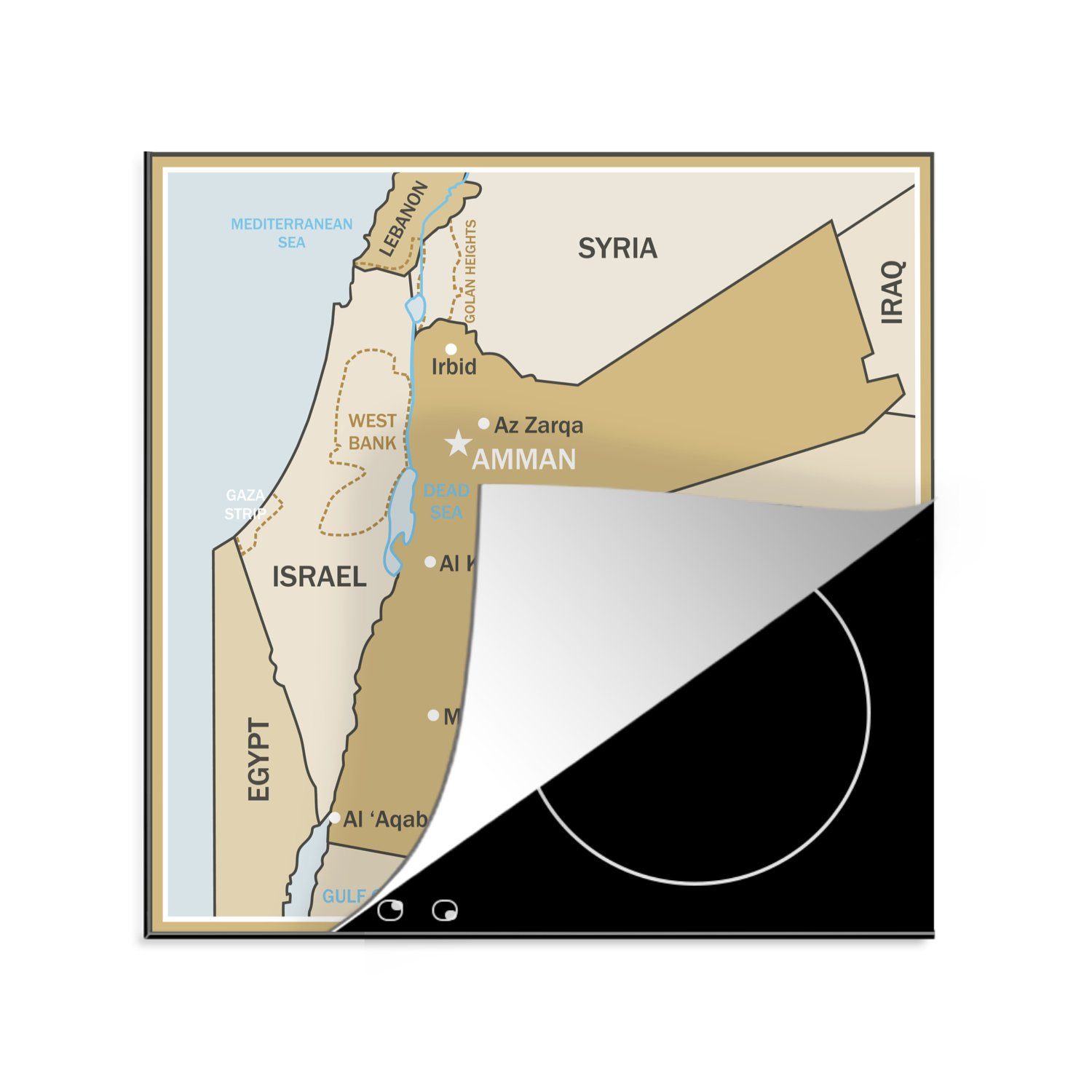 MuchoWow Herdblende-/Abdeckplatte Eine Illustration einer braunen Karte von Jordanien, Vinyl, (1 tlg), 78x78 cm, Ceranfeldabdeckung, Arbeitsplatte für küche