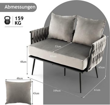 KOMFOTTEU Sofa 2 Sitzer, mit 2 Rückenkissen, 109 x 61 x 65 cm, bis zu 160 kg