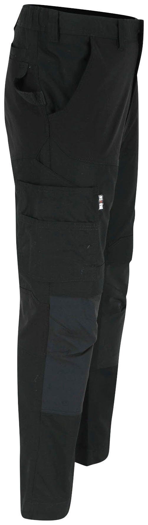 Knopf, Hector Hoses schwarz Multi-Pocket, verstärkte Knietaschen 4-Wege-Stretch, Arbeitshose Herock verdeckter