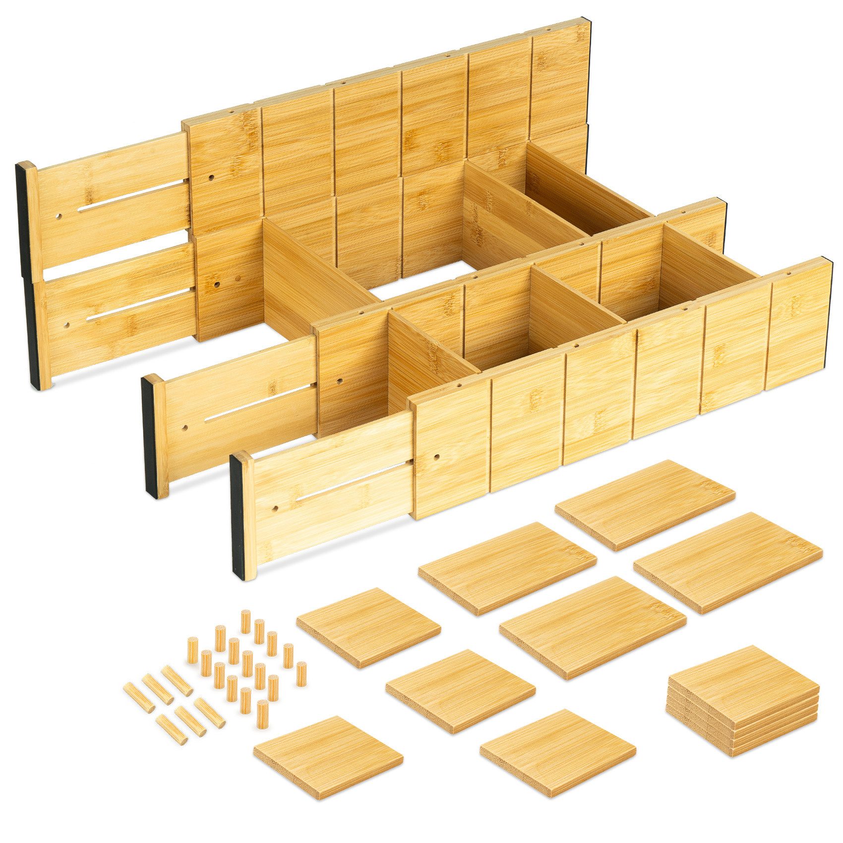 ElitVita Schubladeneinsatz 4 Stück Schubladentrenner, Bambus, Anti-Rutsch, Verstellbar (4 St), 42.3~56 CM, Schubladenteiler für Küche Büro Badezimmer Schrank