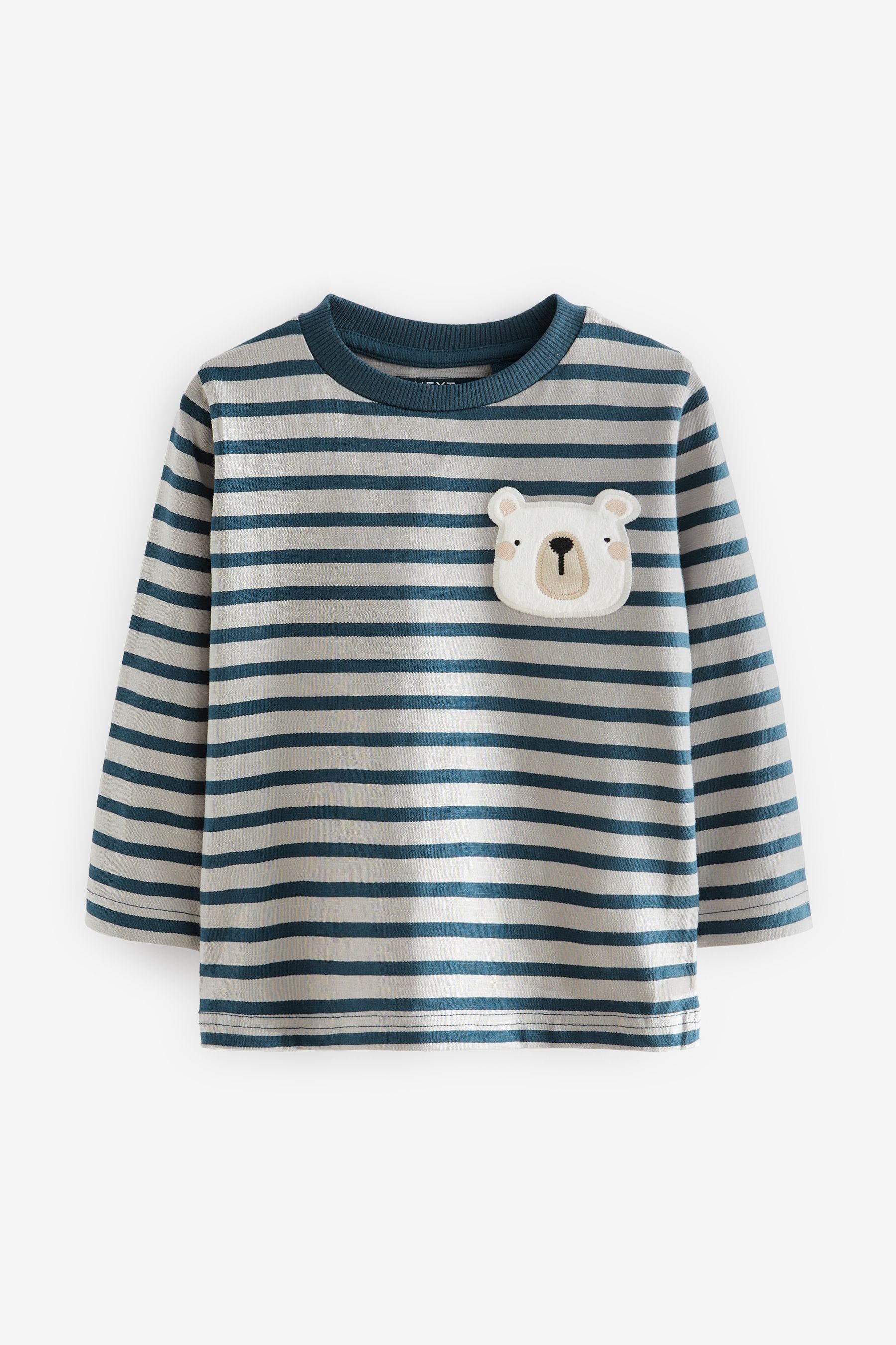 Next Langarmhemd Langärmliges T-Shirt mit Tasche (1-tlg) Navy Blue/White Stripe Polar Bear