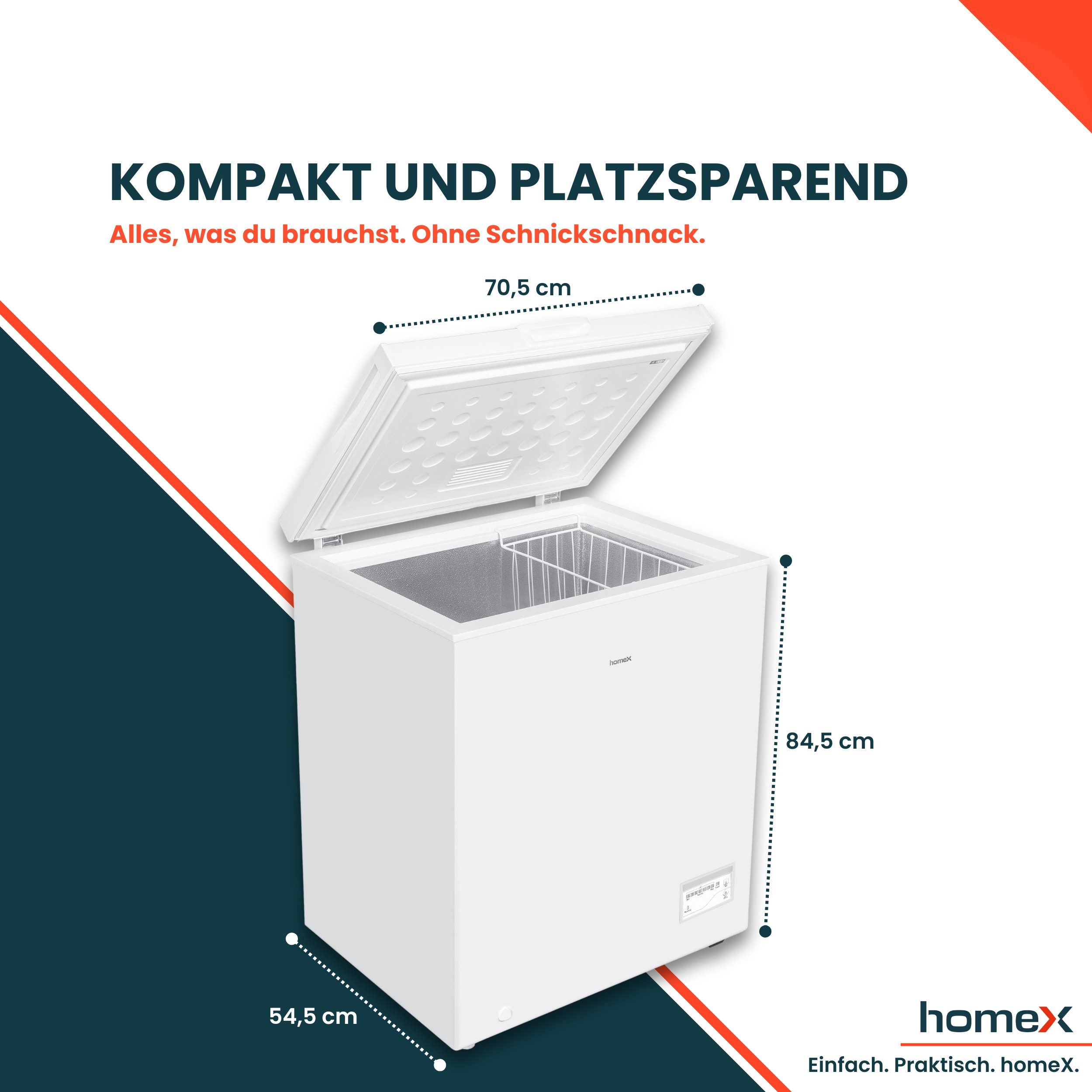 homeX Gefriertruhe FT1125-W, 70.5 cm breit, 142 l, Tiefkühltruhe klein, 142 Liter Nutzinhalt, Super-Frost-Funktion, weiß