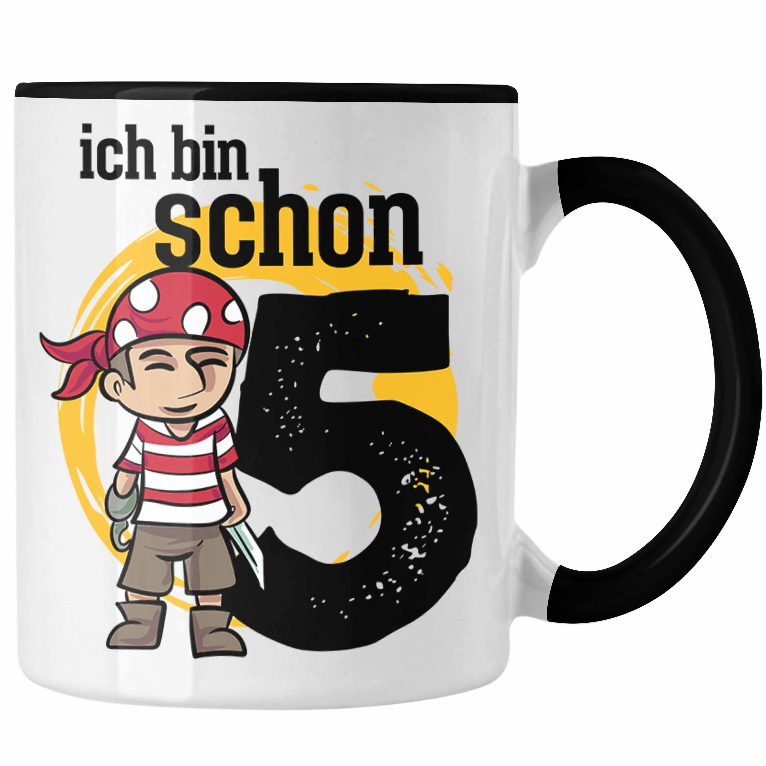 Trendation Tasse 5ter Geburtstag Geschenkidee für Jungs Piraten-Tasse zum 5. Geburtstag Schwarz | Teetassen