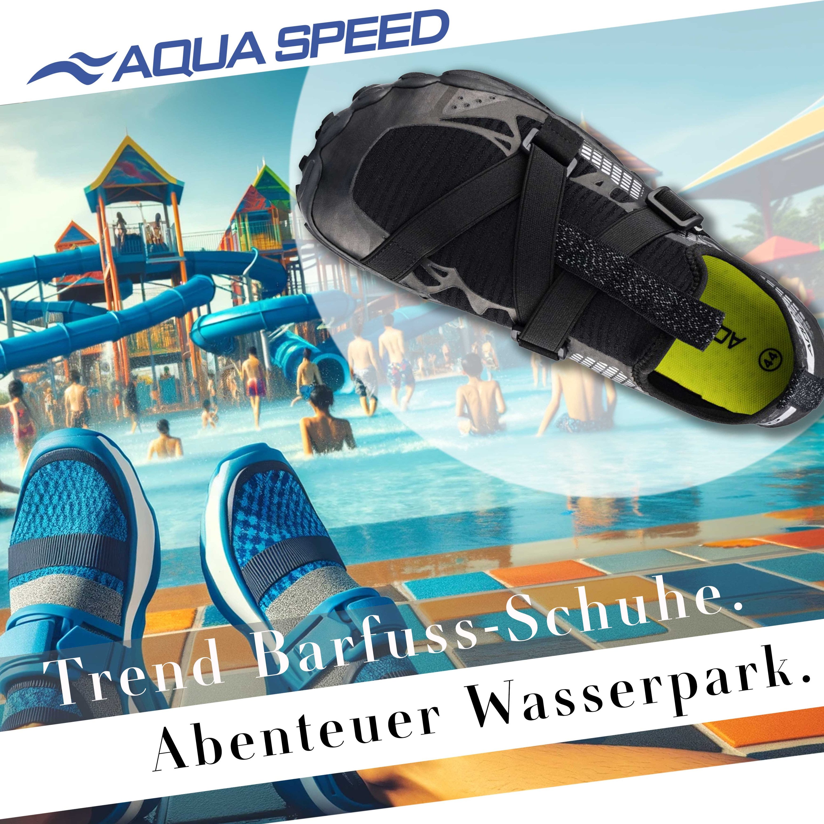 Aqua Speed Schwimmschuhe LACERTO Gr. 43 – Schwarz/Silber + Handtuch Wasserschuh (Leichte Aquaschuhe – vielseitig tragbar & platzsparend) Sicherer Halt am Beckenrand, auf Steinen oder Fliesen