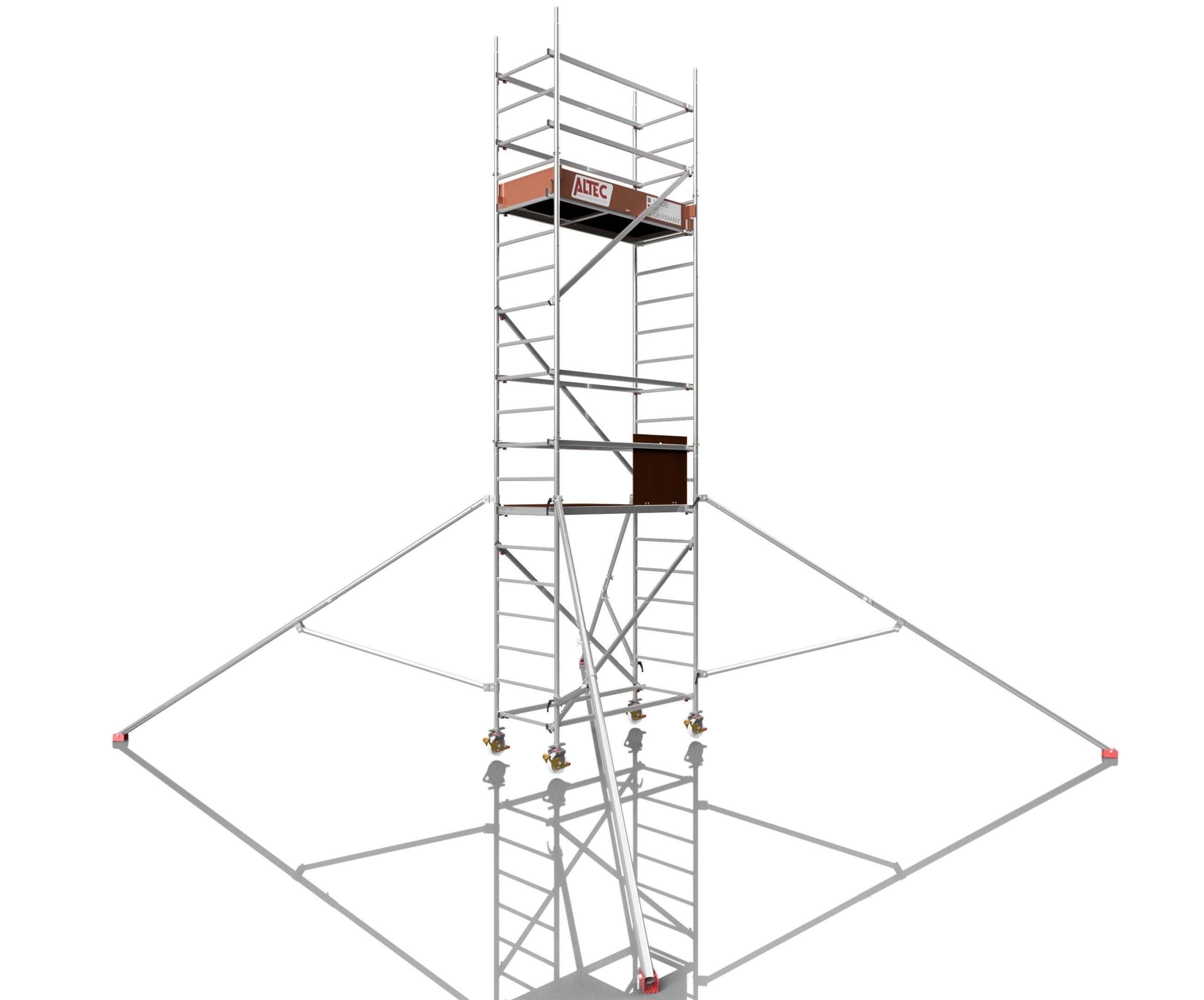 ALTEC Aluminium Fahrgerüst Rollfix 2.0 mit Ø150mm Rollen & Dreieckausleger, Made in Germany, maximale Arbeitshöhe 10 Meter