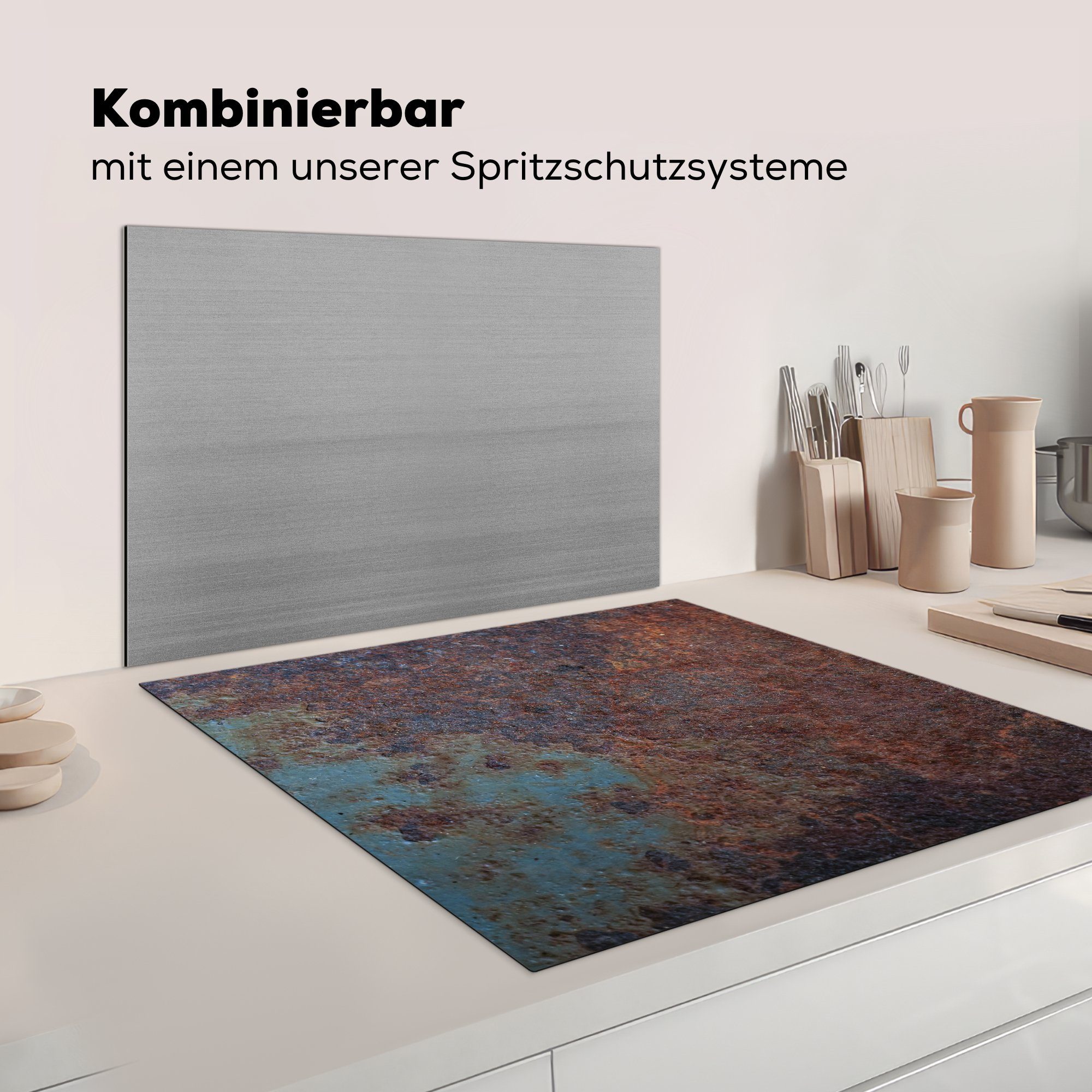 tlg), Rost - für 78x78 MuchoWow cm, Herdblende-/Abdeckplatte Vinyl, Ceranfeldabdeckung, Arbeitsplatte Blau, - (1 Wand küche