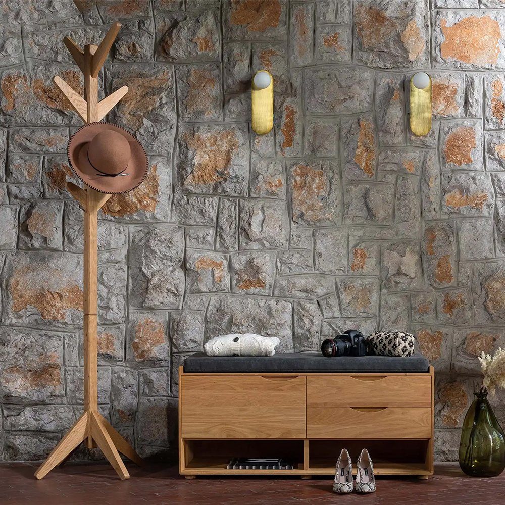 Mobello Schuhbank Primera Stilvolle Garderobenbank, Schuhregal mit Sitzbank aus massivem Eichenholz, 100x40x47 cm