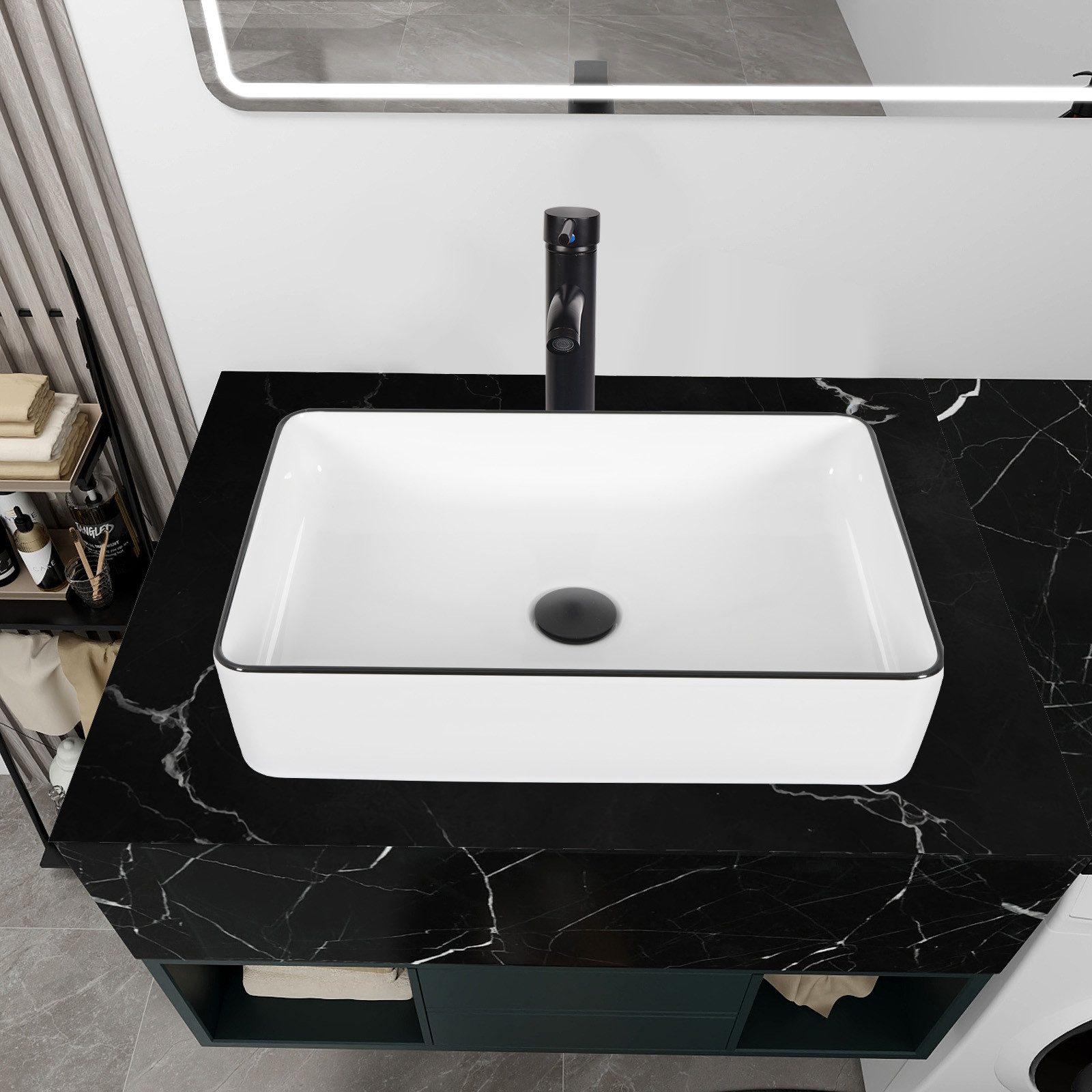 Puluomis Aufsatzwaschbecken Waschbecken Set mit Wasserhahn und Ablaufgarnit günstig online kaufen