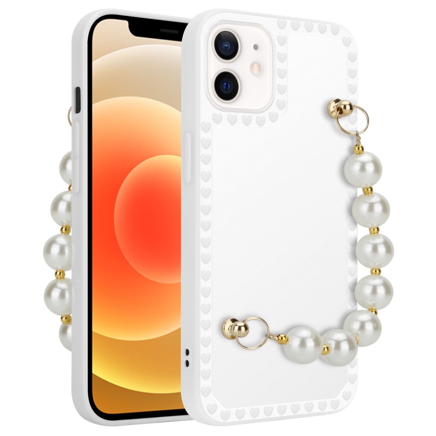 Cadorabo Handyhülle für iPhone 12 Hülle Apple iPhone 12, Schutzhülle - mit Handgelenk Kette - TPU Silikon - Bumper