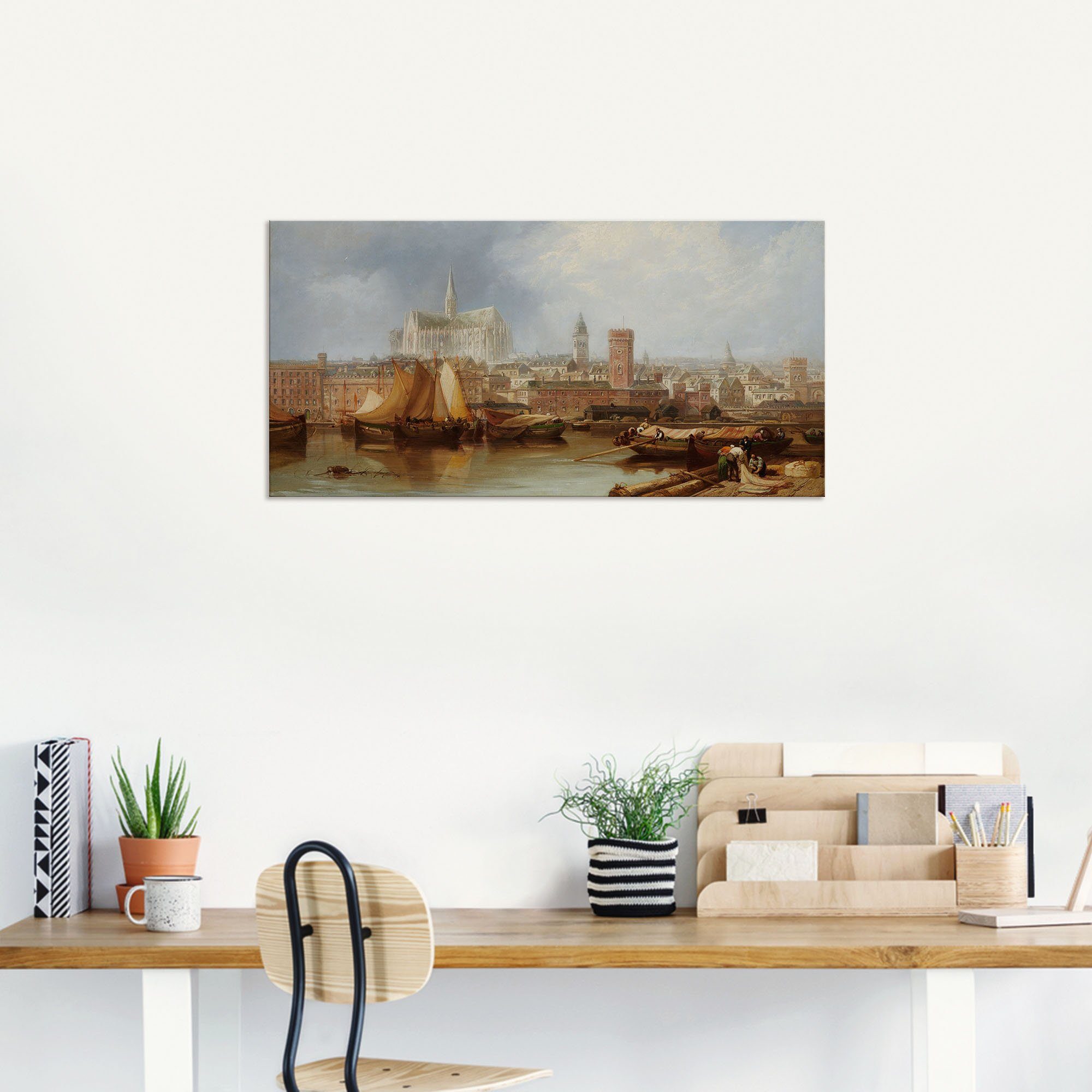 Artland Wandbild Ansicht von Köln, unvollendeter Dom, Bilder von Booten & Schiffen (1 St), als Alubild, Leinwandbild in verschied. Größen