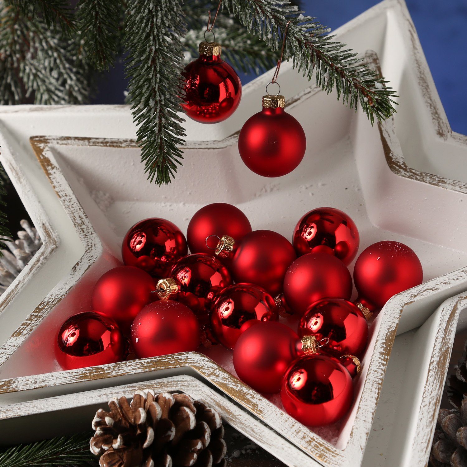 Glas Weihnachtskugel Christbaumkugel 3,5cm Weihnachtsbaumkugel matt 16St glänzend St) MARELIDA (16 rot D: