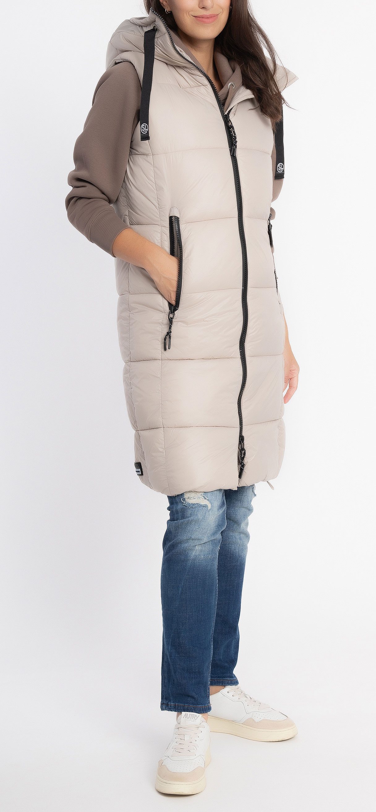 SUBLEVEL Steppweste Damen mit Kapuze Waistcoat lange Winter Weste Bodywarmer Waistcoat