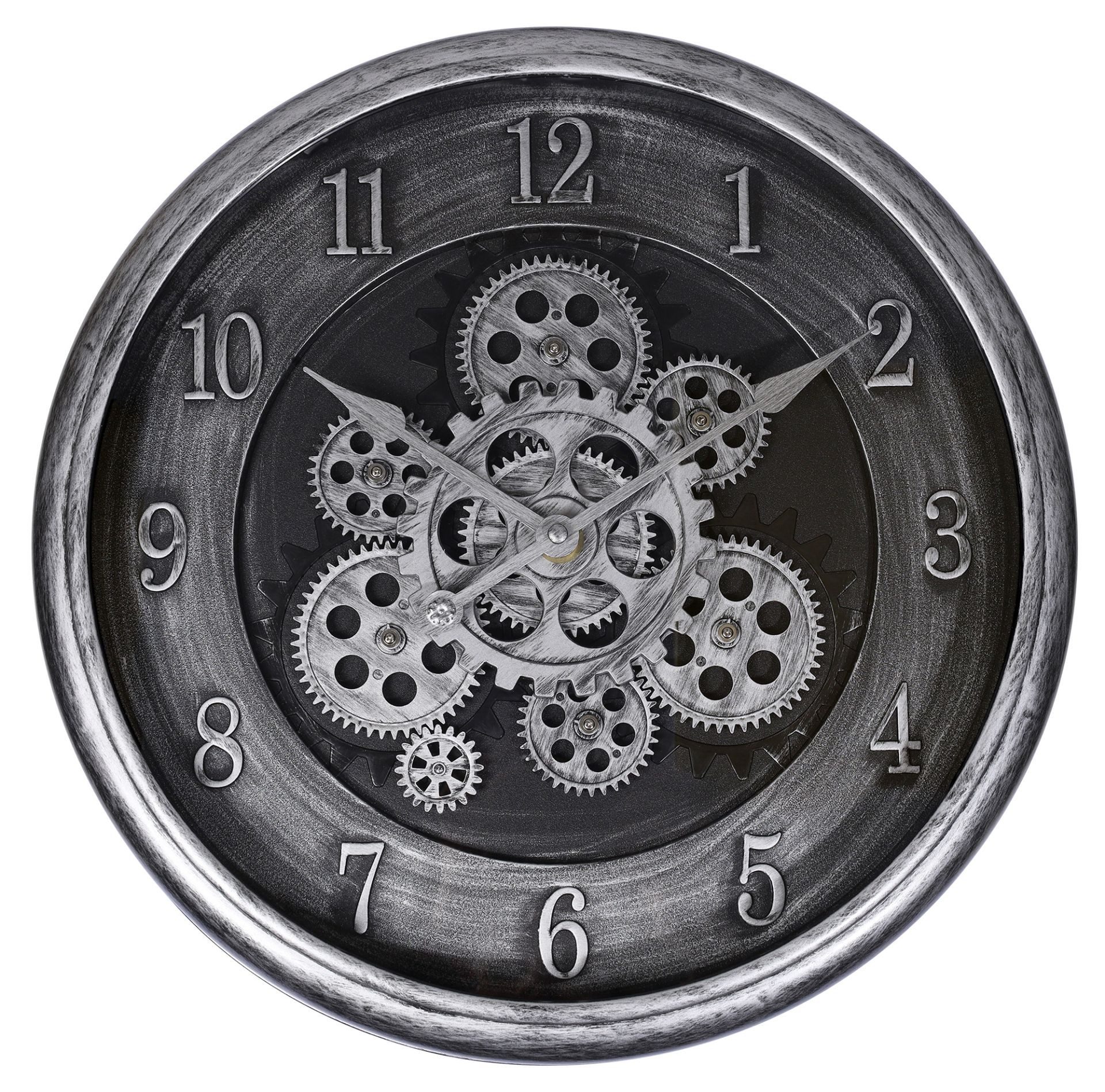 Hermann Jäckle Wanduhr 3115D 40 cm Industrial silber sichtbares Räderwerk