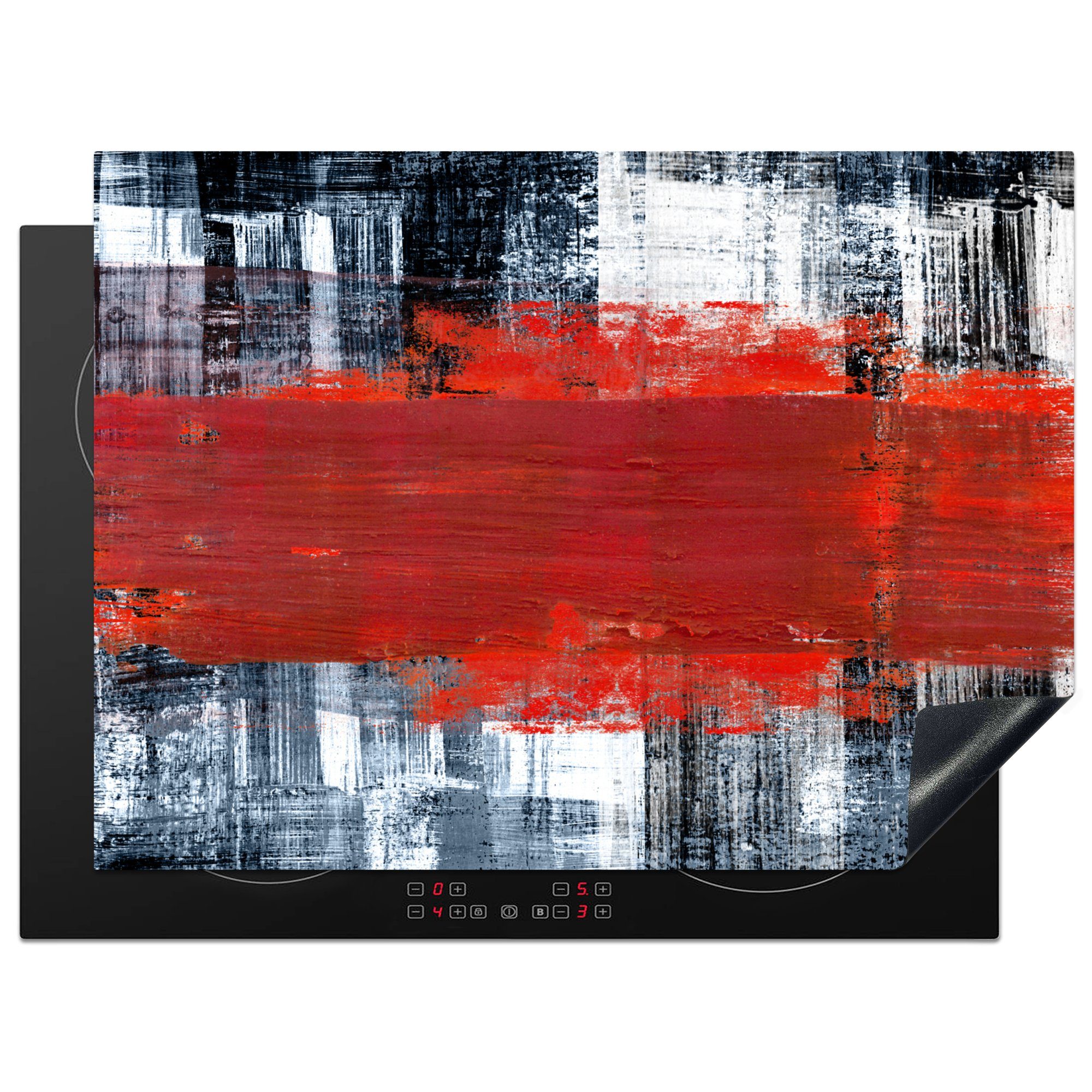 MuchoWow Herdblende-/Abdeckplatte Gemälde - Abstrakt - Rot - Öl, Vinyl, (1 tlg), 70x52 cm, Mobile Arbeitsfläche nutzbar, Ceranfeldabdeckung | Herdabdeckplatten