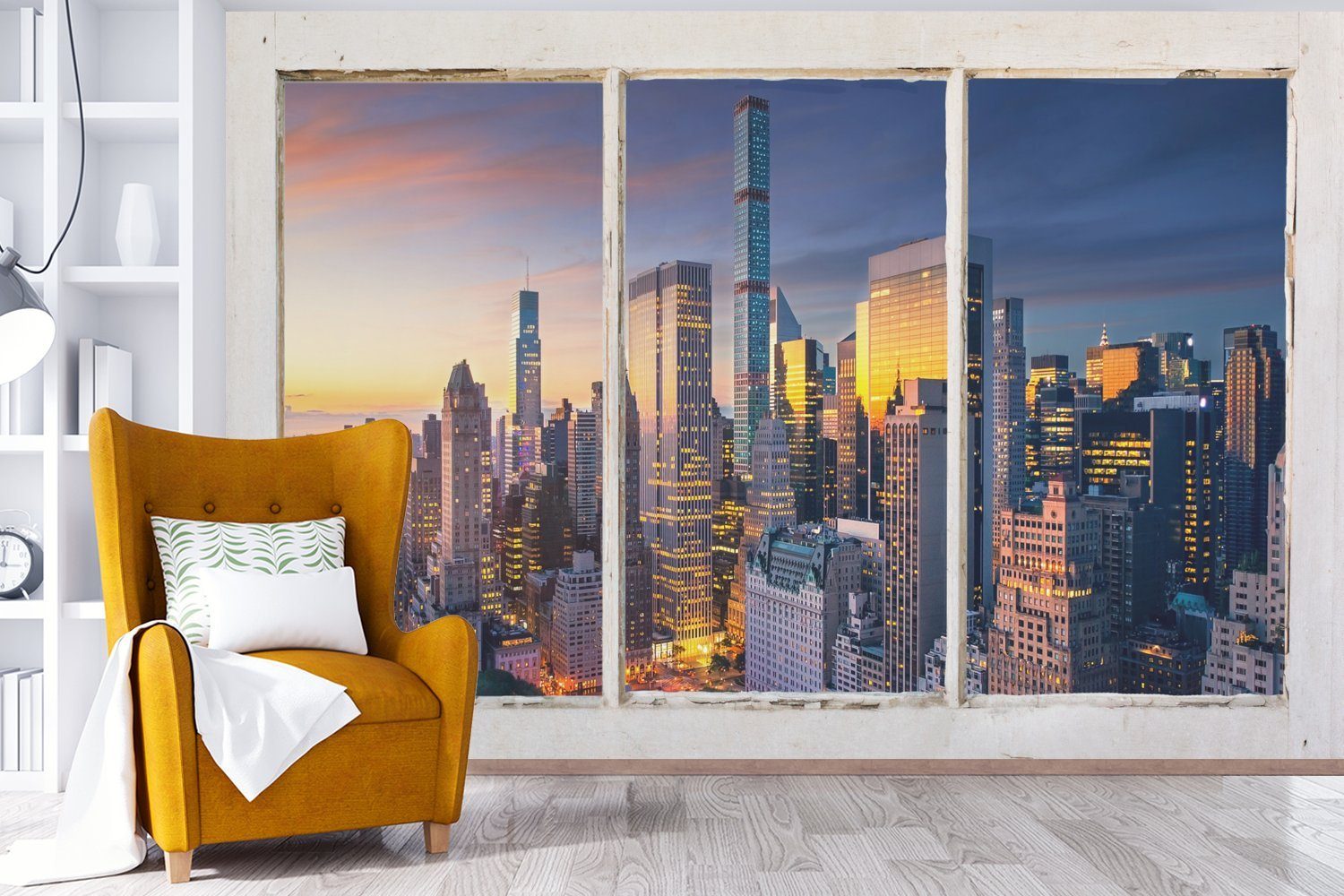 Skyline, bedruckt, Fototapete für Tapete New Wallpaper Schlafzimmer, Wohnzimmer, Vinyl - - St), Aussicht Matt, (6 MuchoWow York Kinderzimmer,