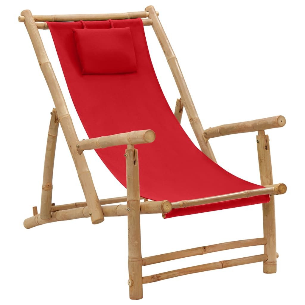 Gartenstuhl Liegestuhl Bambus und Canvas Rot
