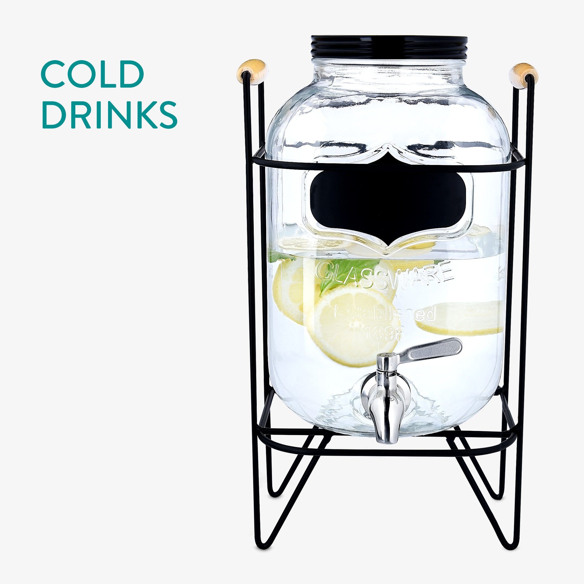 Navaris Getränkespender, Getränkespender 5 Liter aus Glas - Zapfhahn aus  Edelstahl und Ständer - Wasserspender Glasbehälter für kalte Getränke