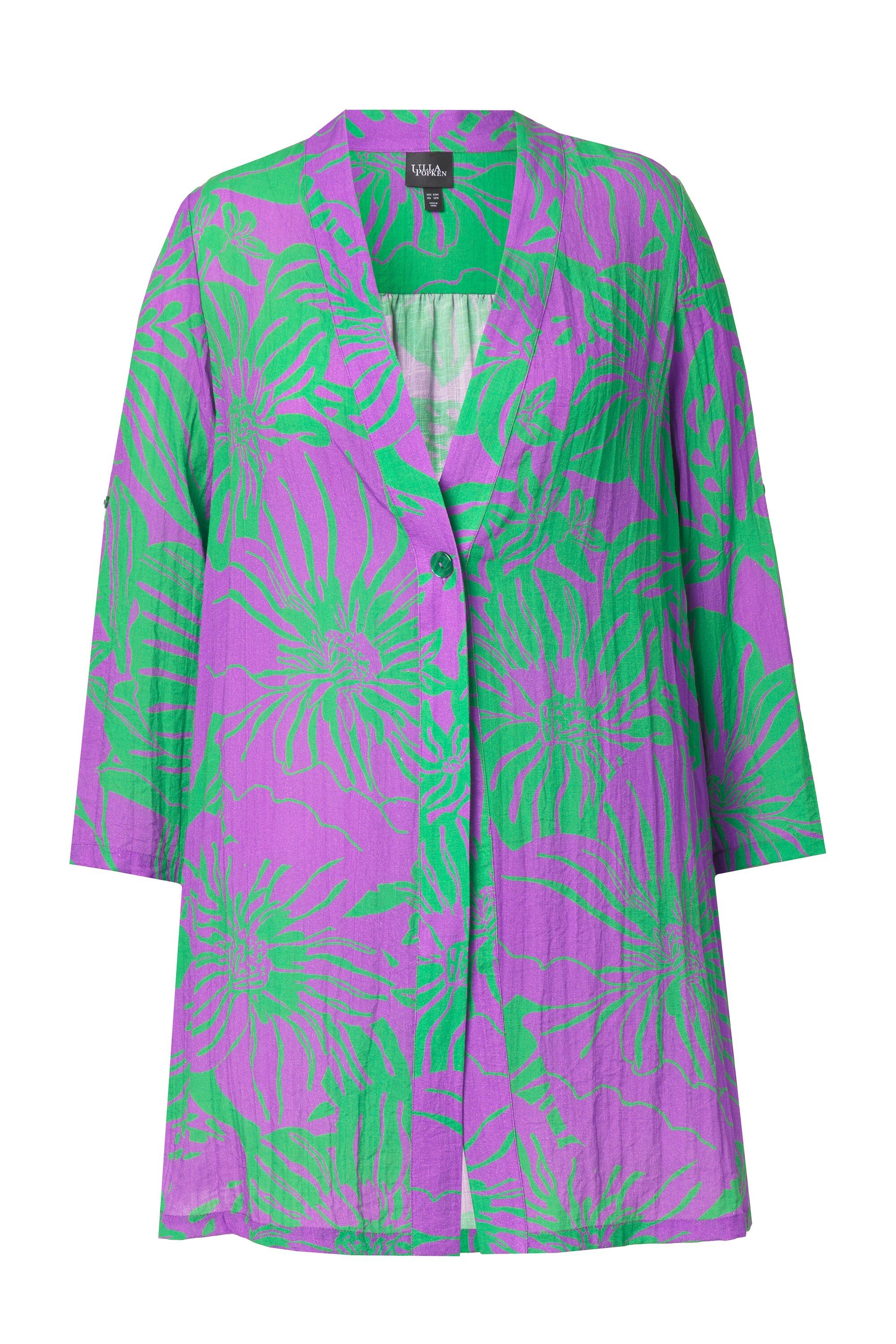 Ulla Popken Sommerjacke Blusenjacke Blüten V-Ausschnitt günstig online kaufen