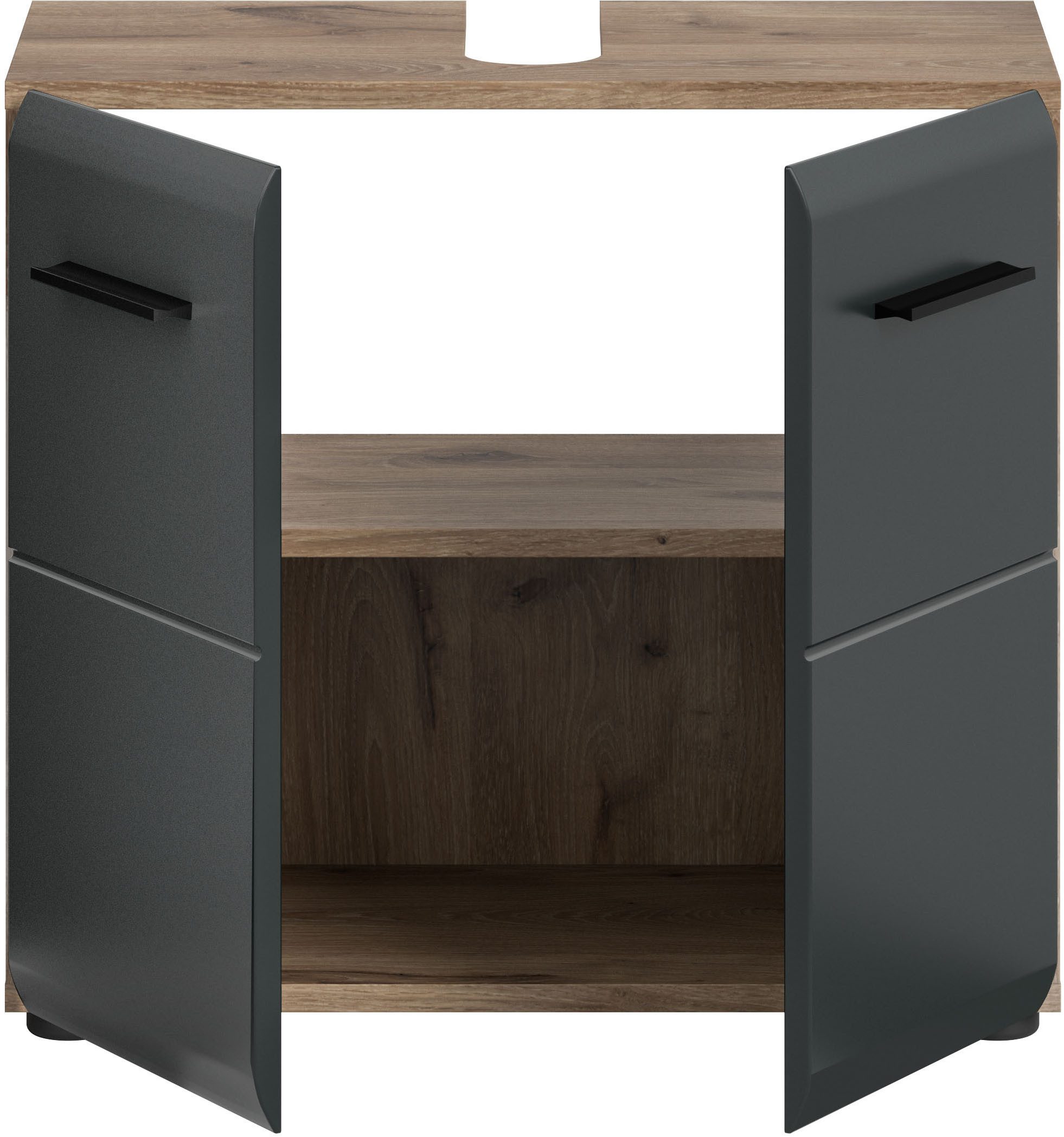 welltime Waschbeckenunterschrank FLORENZ, Breite 60cm, inkl. Siphonausschnitt, mit Türen oder Schüben (1-St., TOPSELLER) hochwertige MDF Front, Griff schwarz, B – Bild 4 von 5