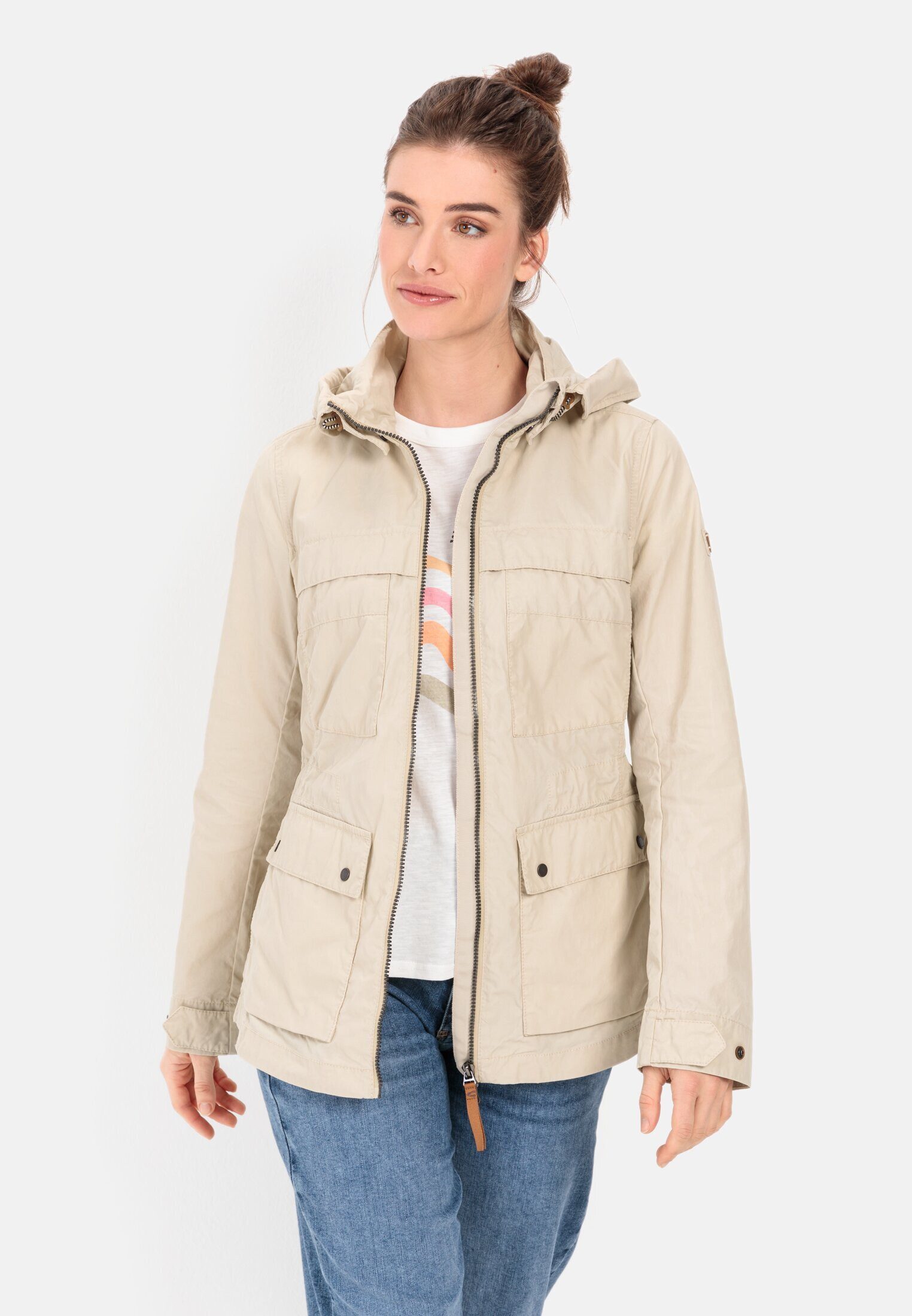 camel active Sommerjacke mit abnehmbarer Kapuze Langarm Kapuze Markenlogo günstig online kaufen
