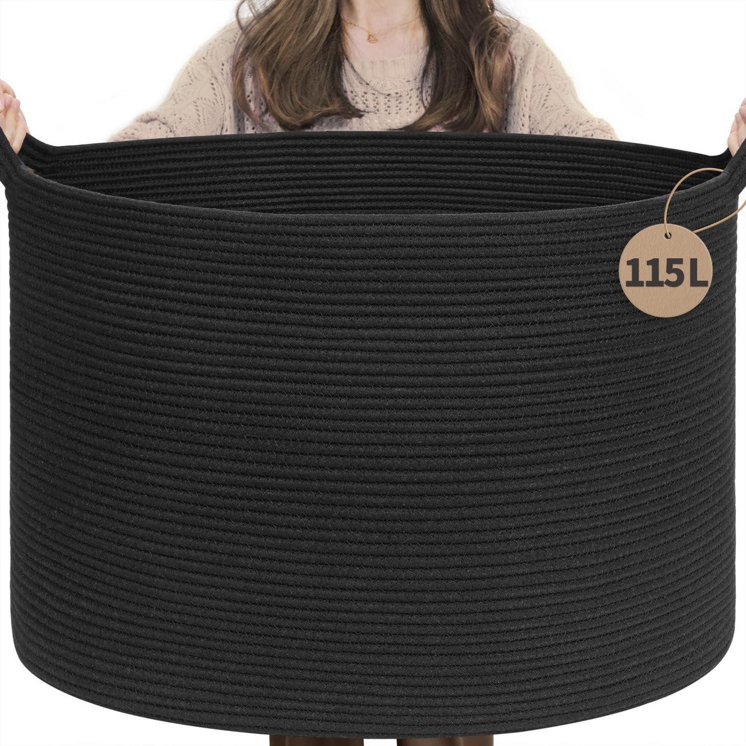 LuxusKollektion Wäschekorb Deckenkorb Wäschekorb Spielzeugkorb Schuhkorb 115L Schwarz 60 x 40 cm
