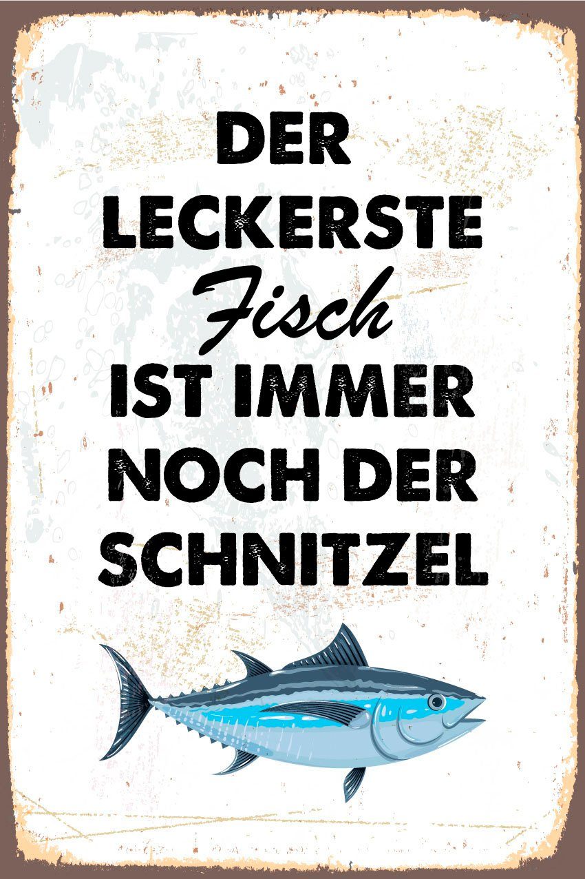 queence Metallbild Schnitzelfisch, Schriftzug, Schriftzüge, Sprüche, günstig online kaufen