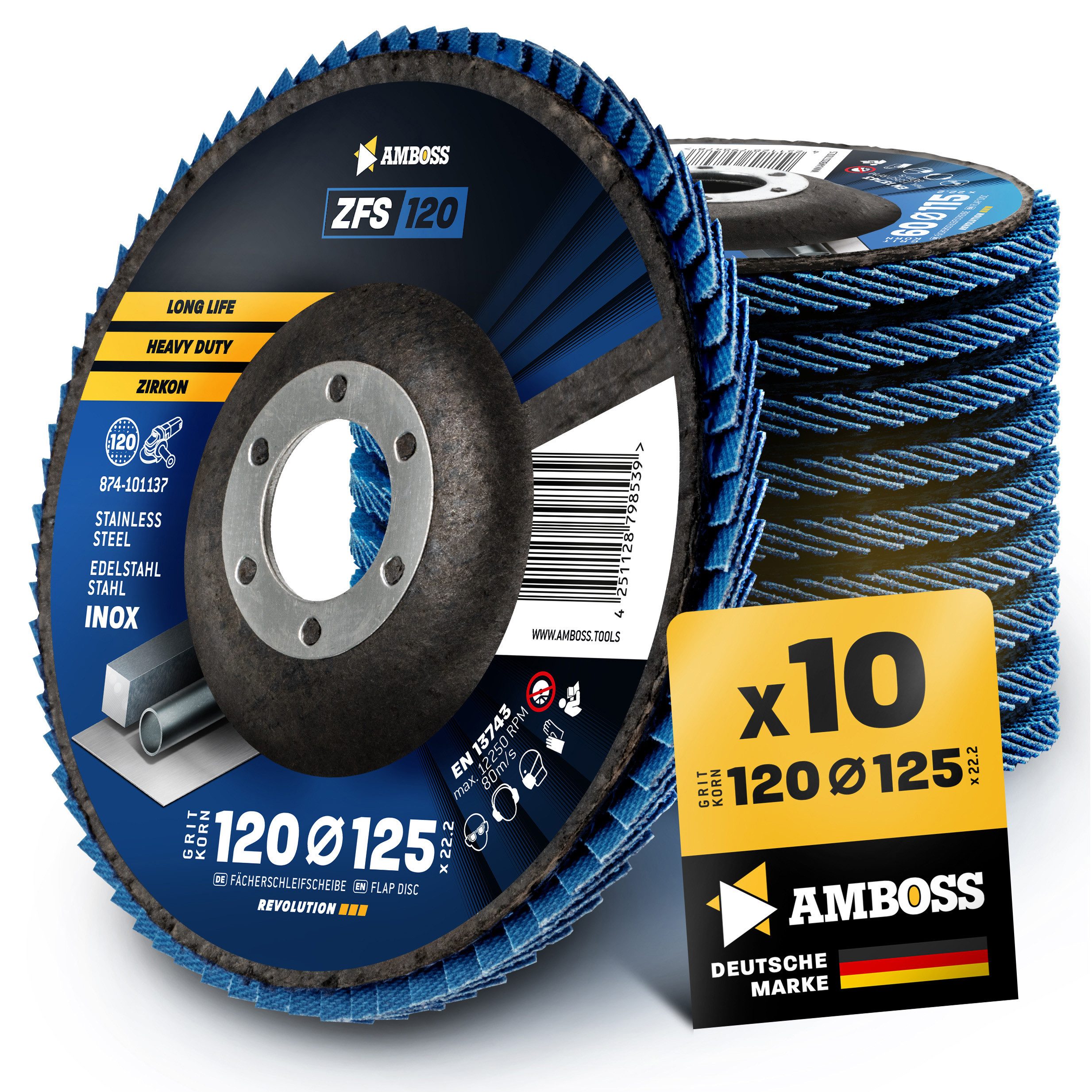 Amboss Инструментe Schleifscheibe 10x Amboss ZFS Fächerschleifscheibe Korn:120