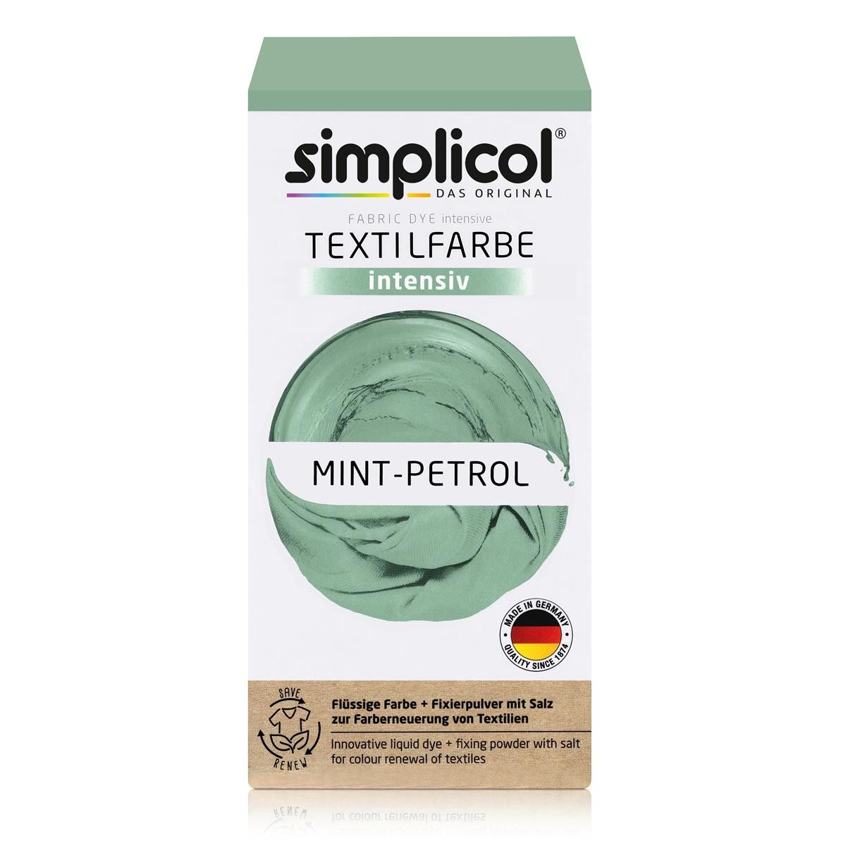 Textilfarbe Simplicol Textilfarbe intensiv Mint-Petrol Flüssigfarbe, Fixierer (1er