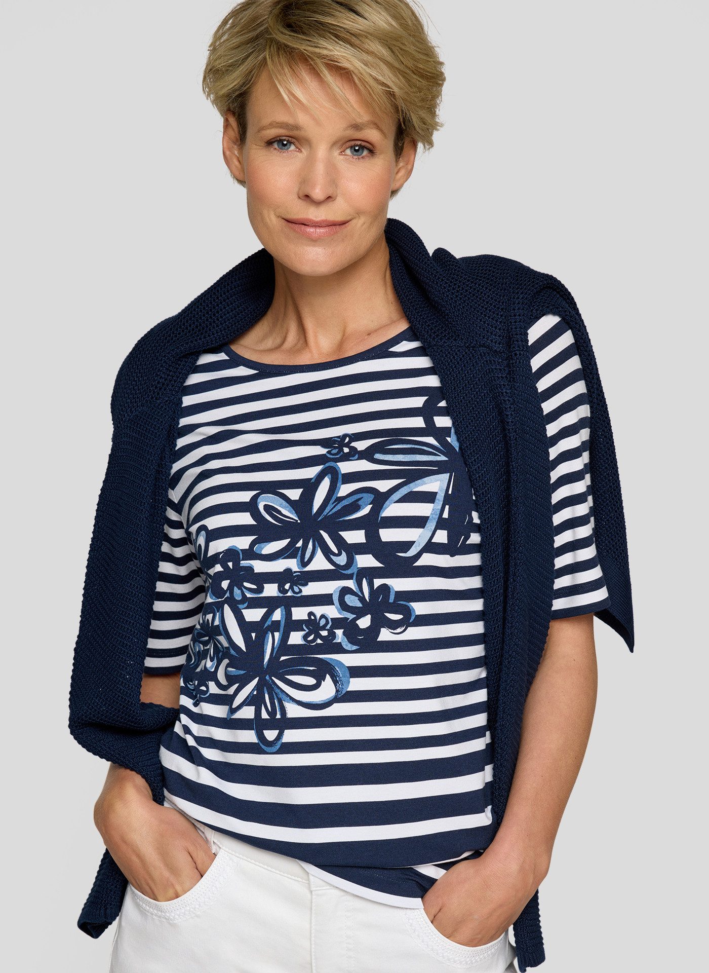 Rabe Rundhalsshirt im Streifen-Design und mit günstig online kaufen