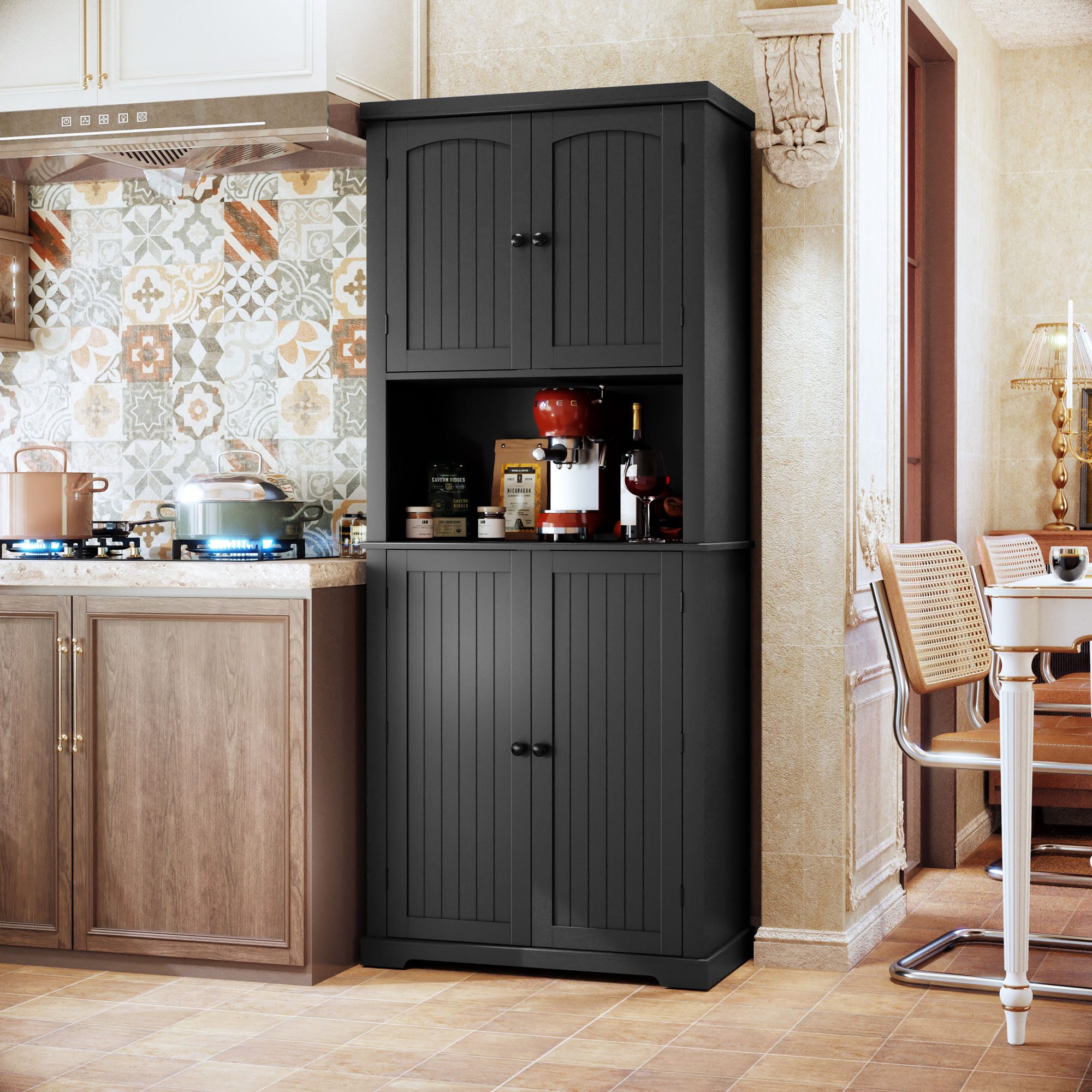 HOLTICO Hochschrank Küchenschrank mit Arbeitsplatte, Buffetschrank, Esszimmerschrank (1-St) Speisekammer mit 4 Türen und Regalen, 183cm – Bild 4 von 5