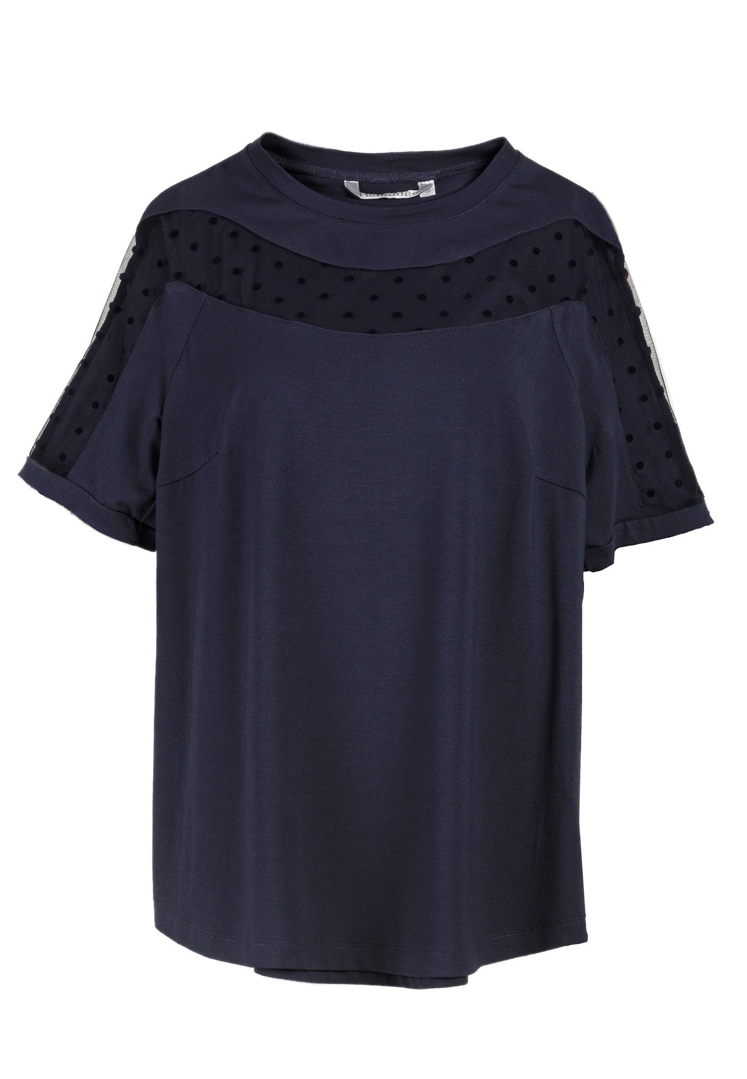 blau transparenten mit Bluse Kurzarmbluse HELMIDGE Chiffon-Ärmeln