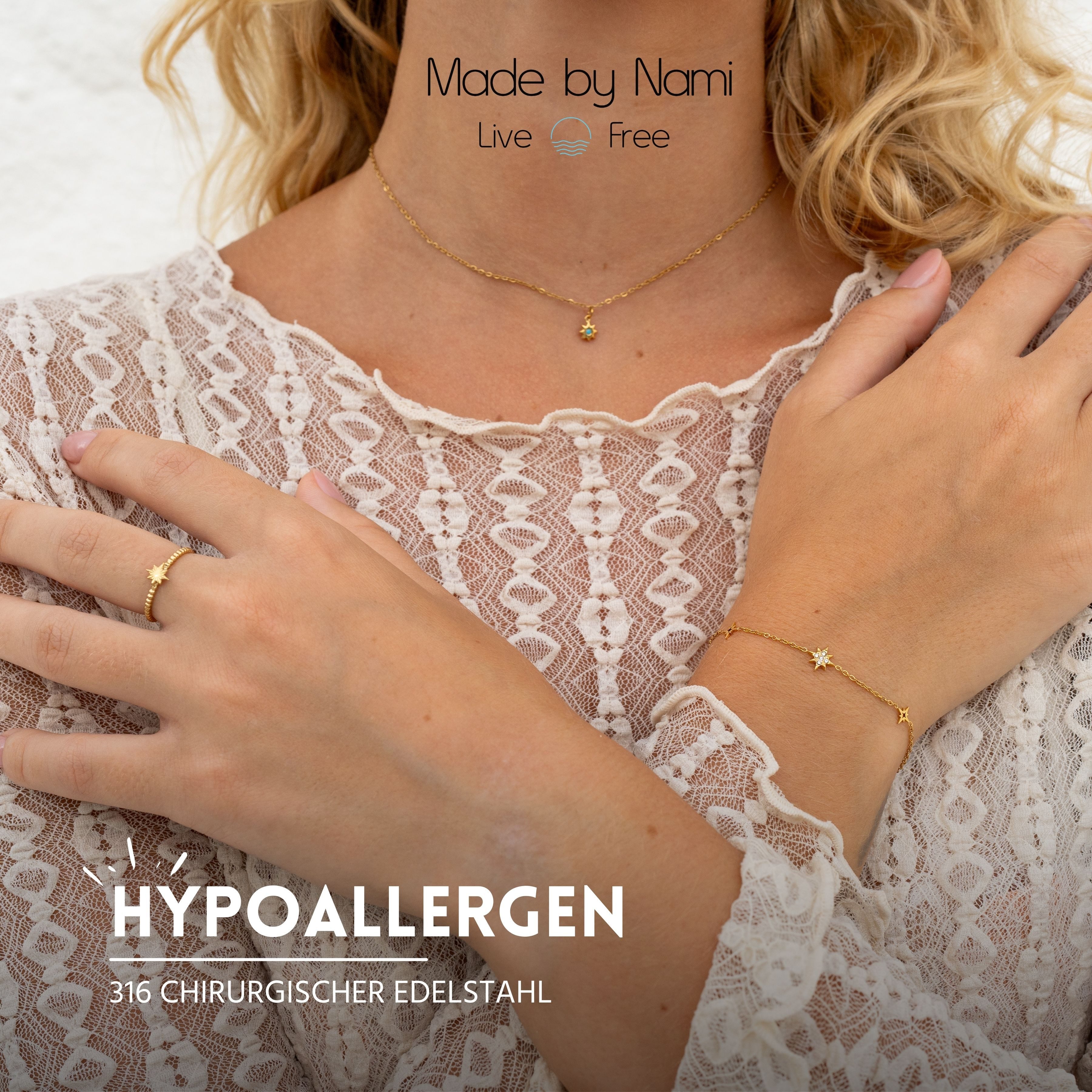 Made by Nami Edelstahlarmband filigran in Gold oder Silber mit Stern Anhäng günstig online kaufen