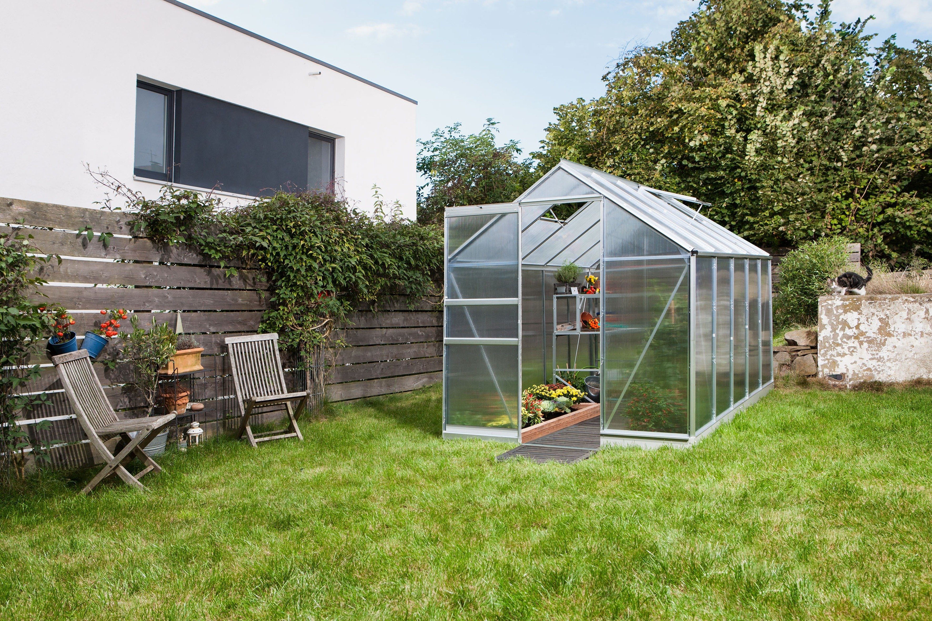 Vitavia Gewächshaus Apollo 5000, BxTxH: 194 x 263 x 207 cm, 4 mm Wandstärke, Set, mit. Fundamentrahmen