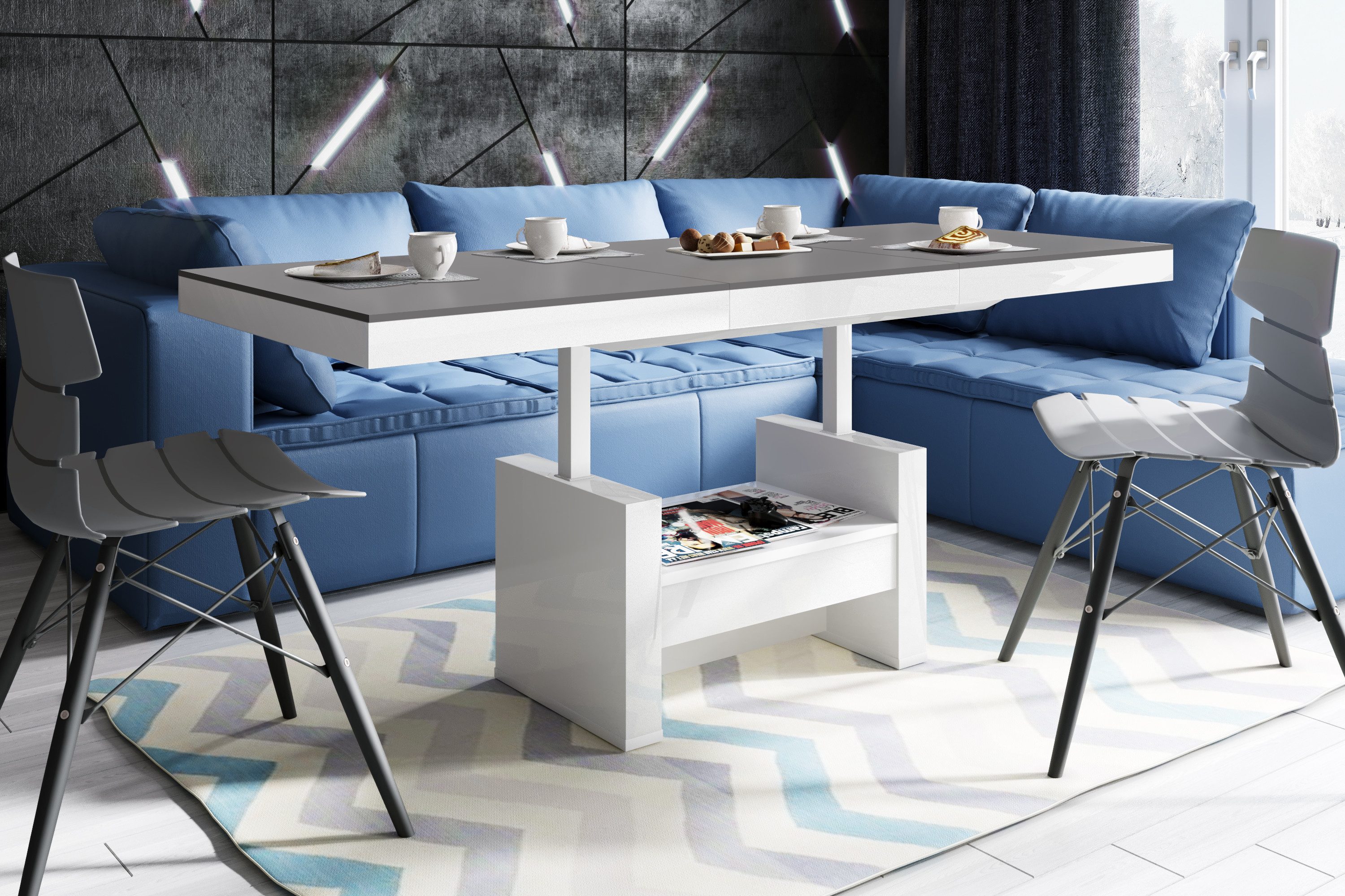 designimpex Couchtisch HLU-111 Grau Anthrazit MATT/Weiß günstig online kaufen