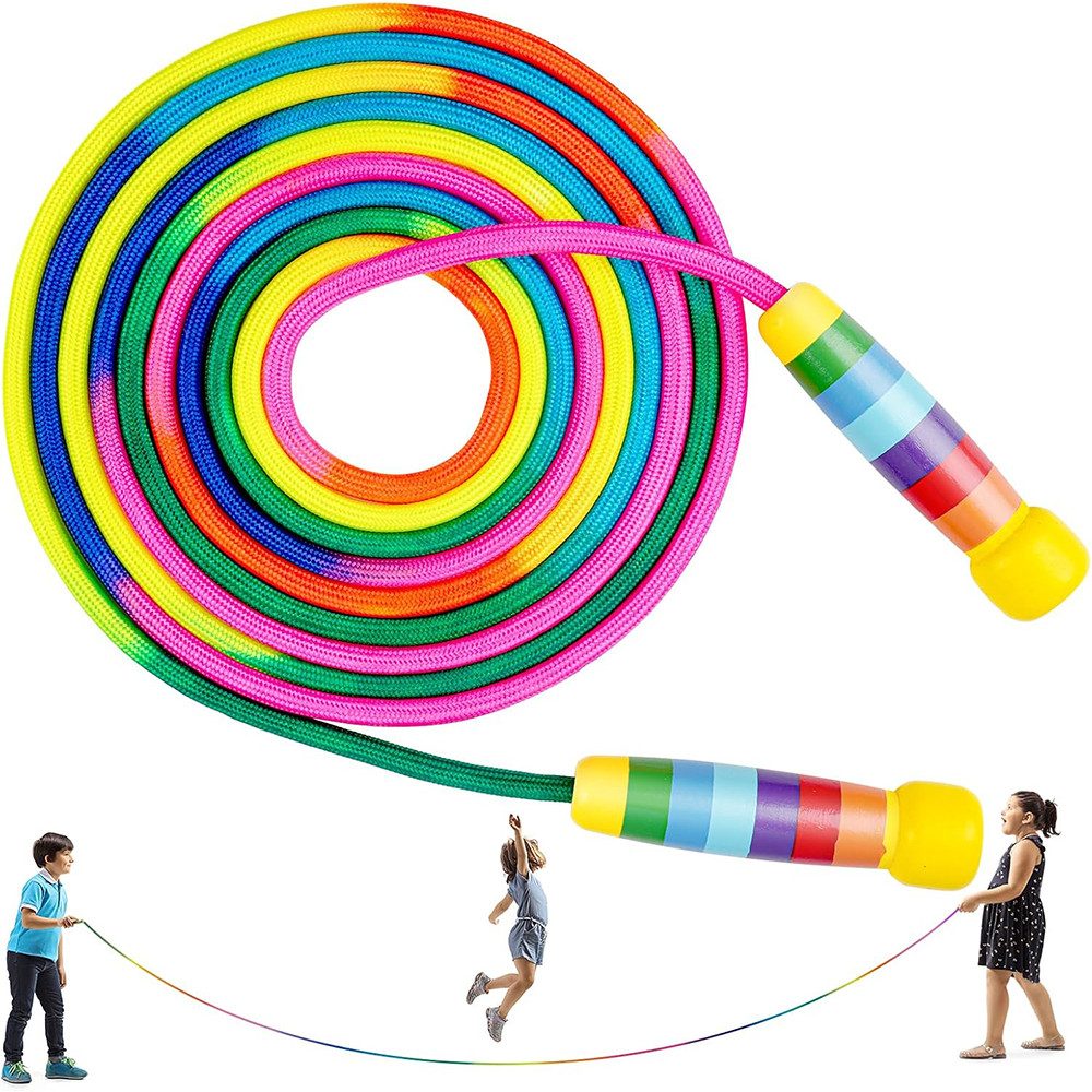 AFKSMILE Springseil Springseil Lang, Springseil Kinder, 5M Seilspringen für Mehrspieler, Gruppen Seil mit Holzgriff für Kinder und Erwachsene, Schule, Sport