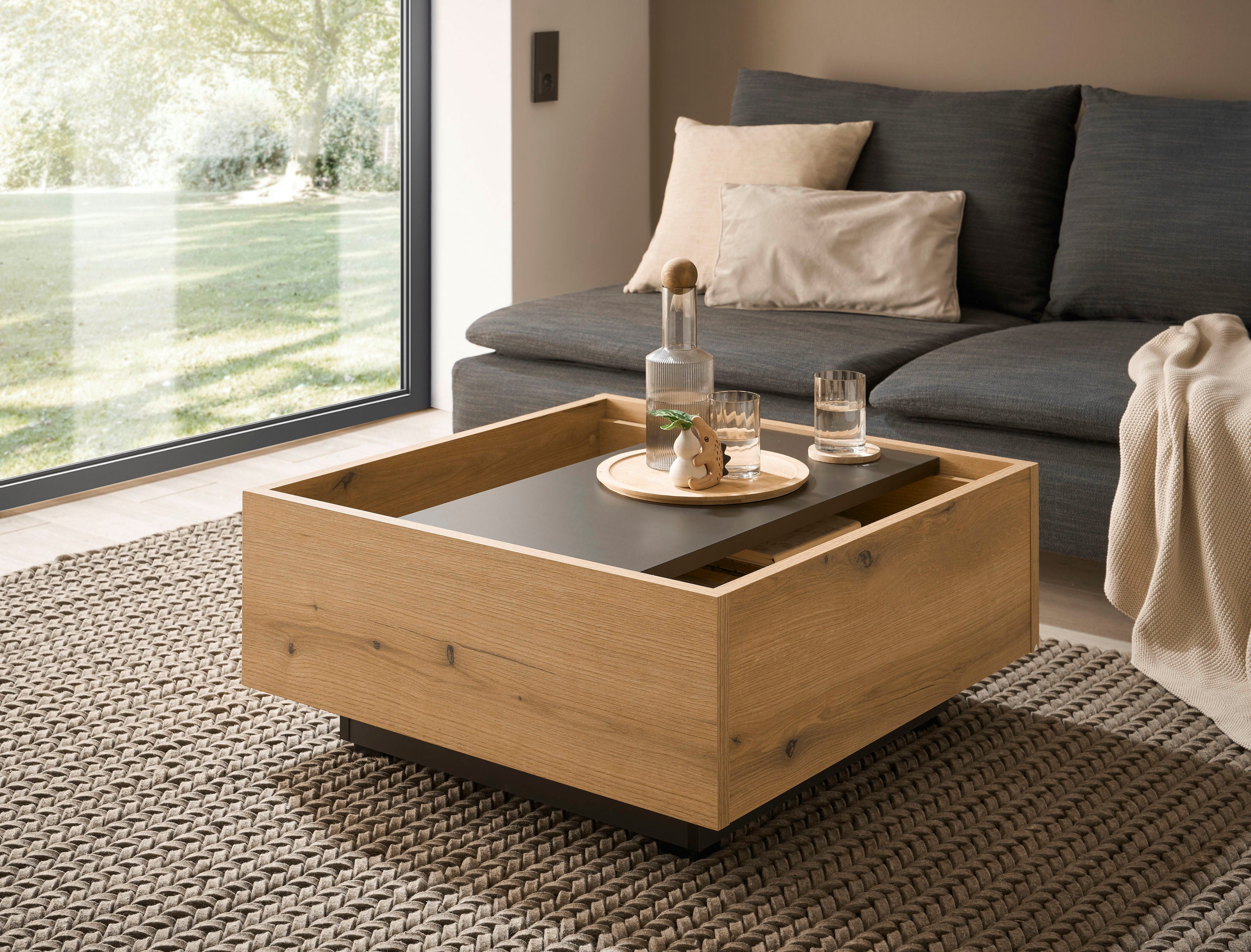 Home affaire Couchtisch Soleto, Beistelltisch, Wohnzimmertisch, Sofatisch, Tisch, vielseitig einsetzbar, ausreichend Stauraum, variable Tischplatte