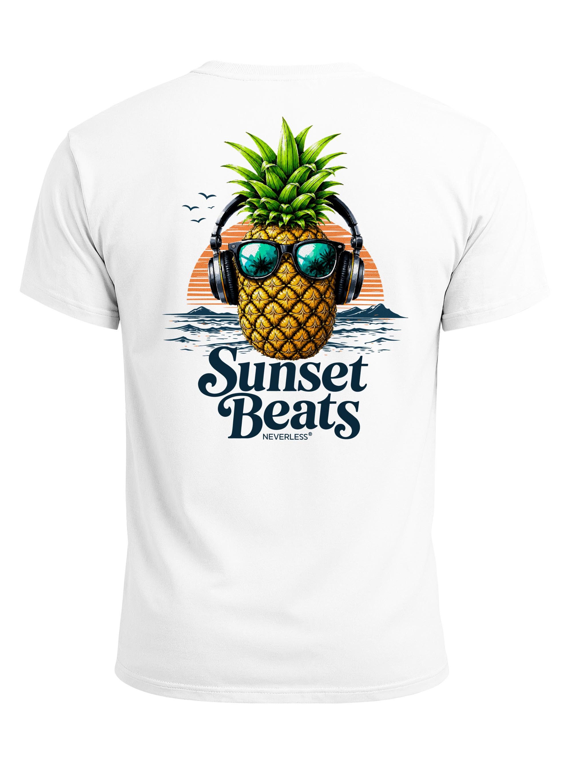 Neverless Print-Shirt Herren T-Shirt Backprint - Ananas Design Sunset Beats - Baumwollshirt mit Print – Bild 2 von 5