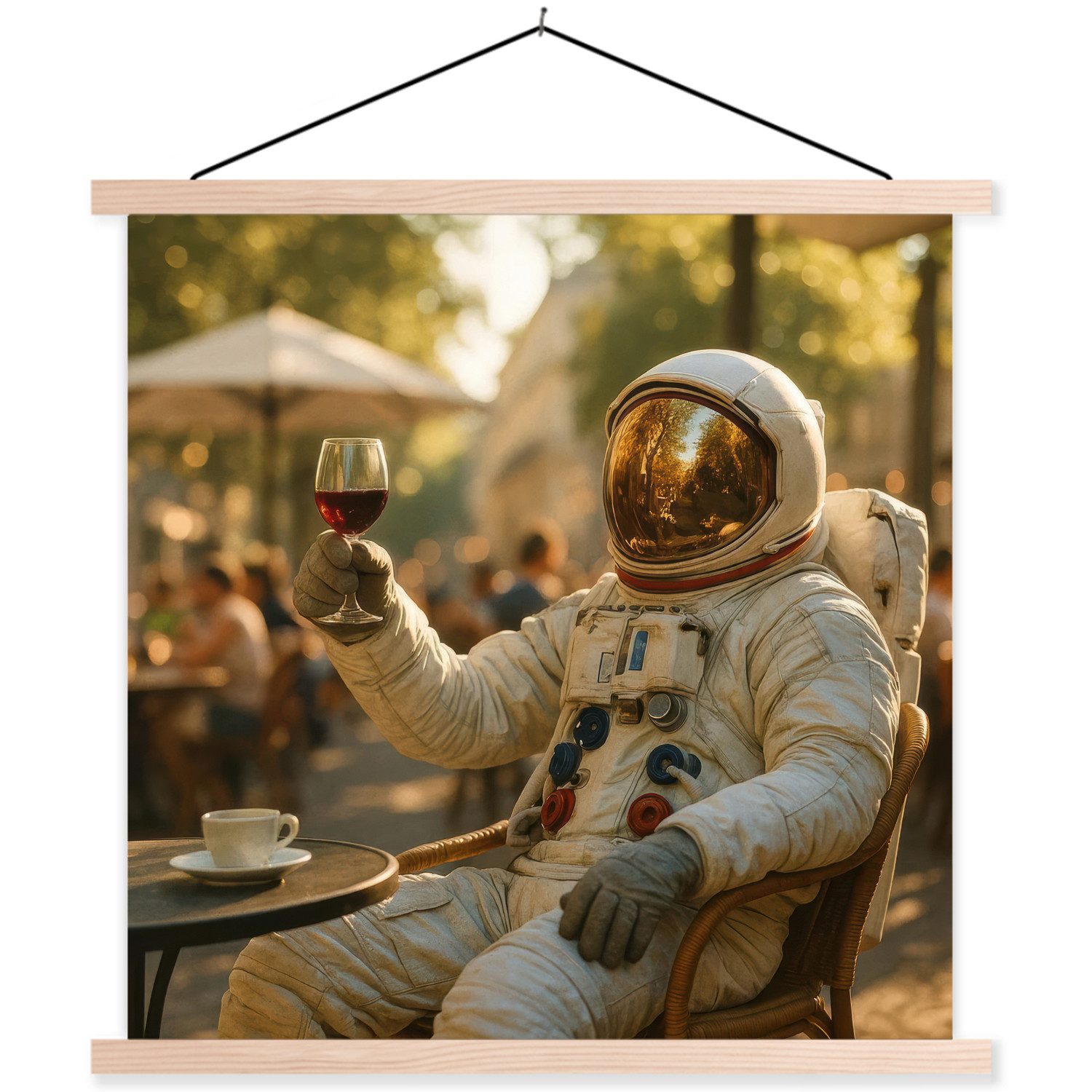 MuchoWow Poster Wein - Rot - Terrasse - Kaffee, (1 St), Posterleiste, Textilposter für Wohnzimmer, Bilderleiste, 40x40 cm